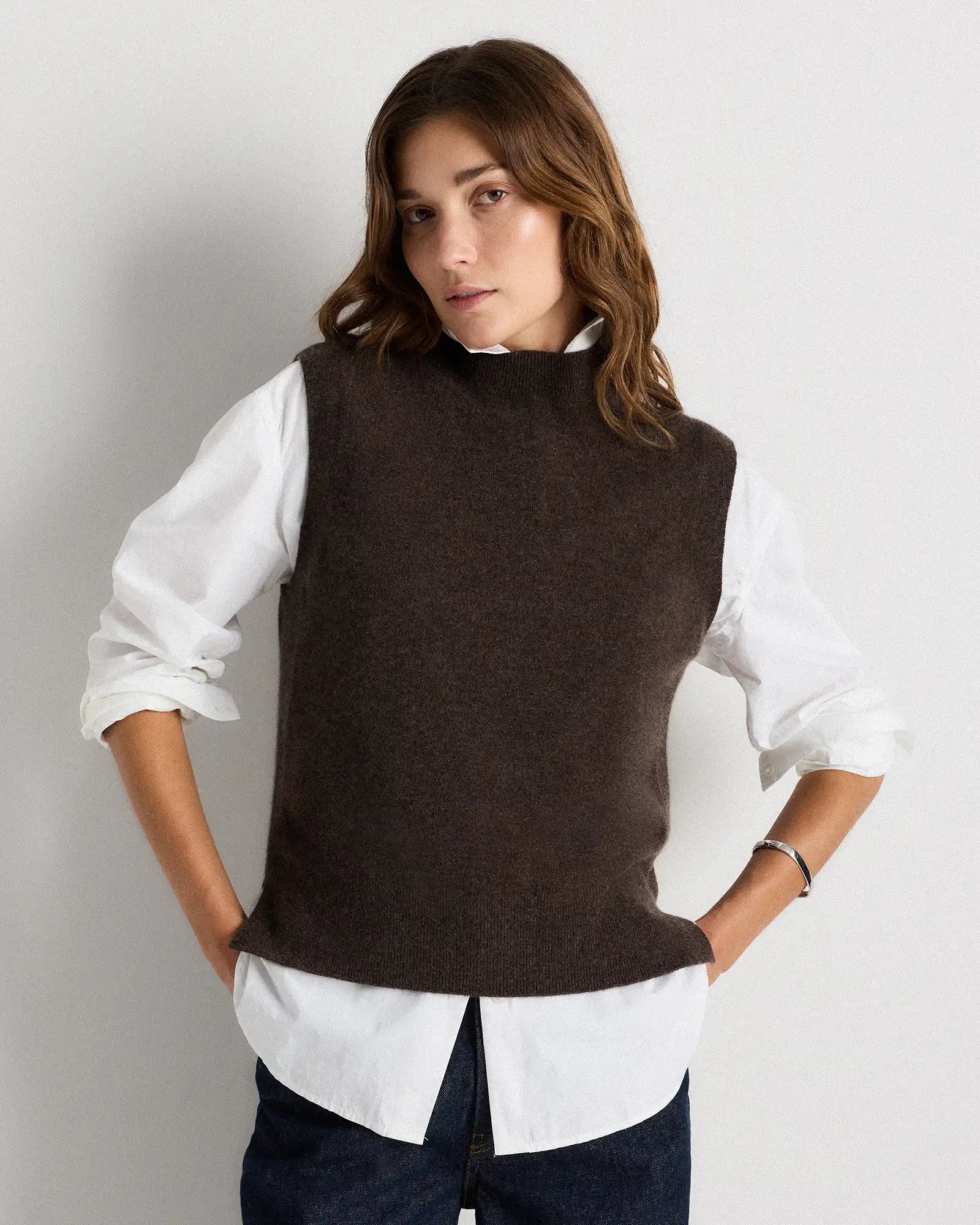 Mongolian Cashmere Mock Neck Sweater Vest
