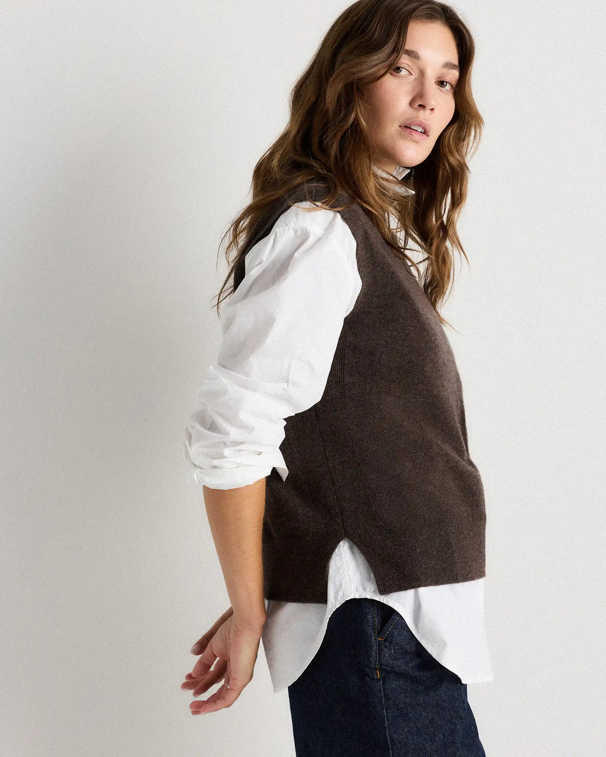 Mongolian Cashmere Mock Neck Sweater Vest