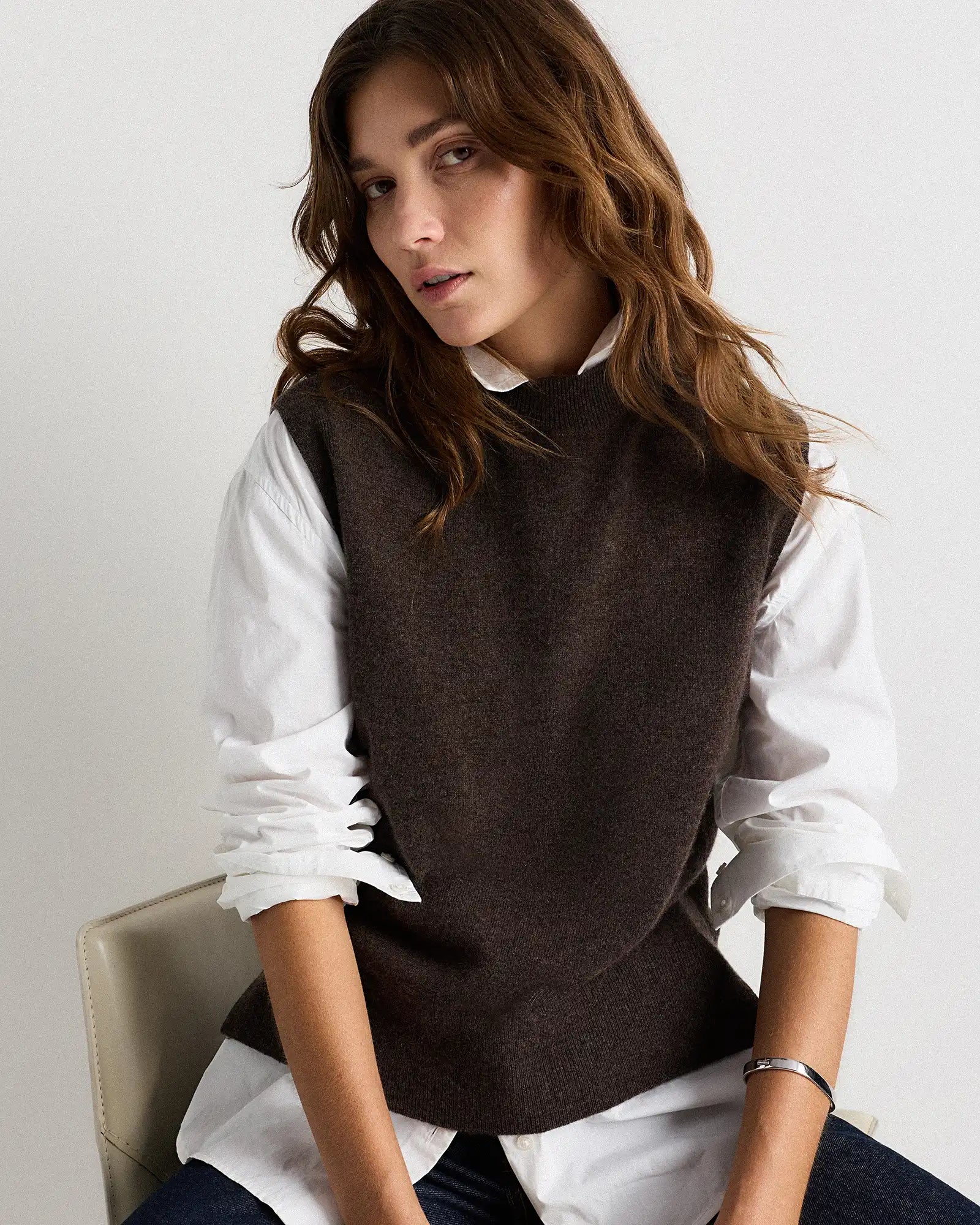 Mongolian Cashmere Mock Neck Sweater Vest
