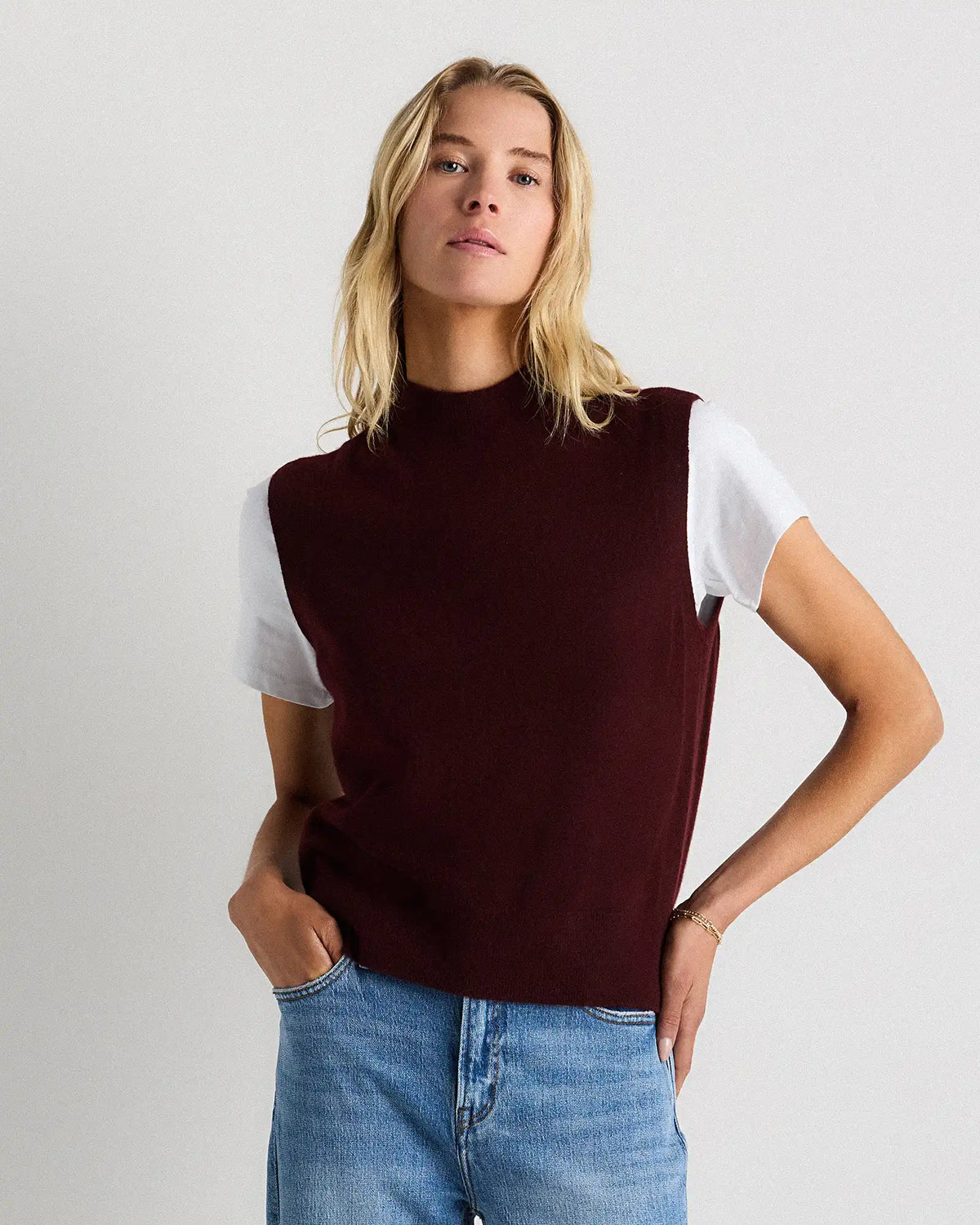 Mongolian Cashmere Mock Neck Sweater Vest