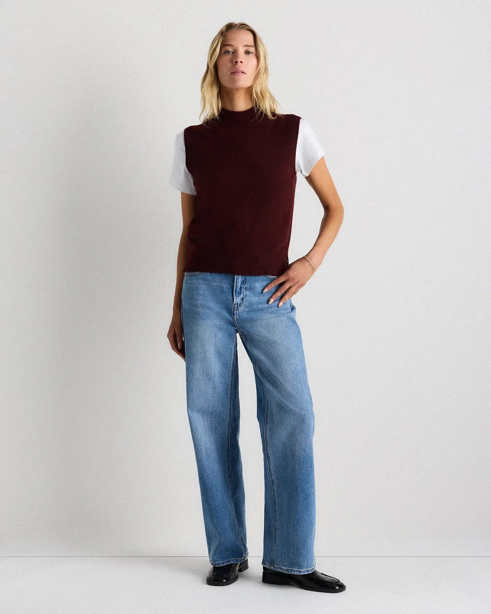 Mongolian Cashmere Mock Neck Sweater Vest