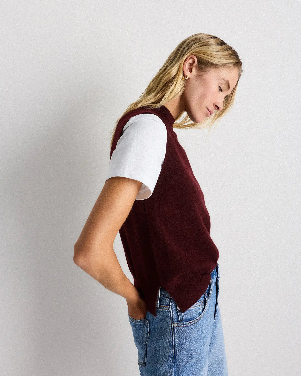 Mongolian Cashmere Mock Neck Sweater Vest