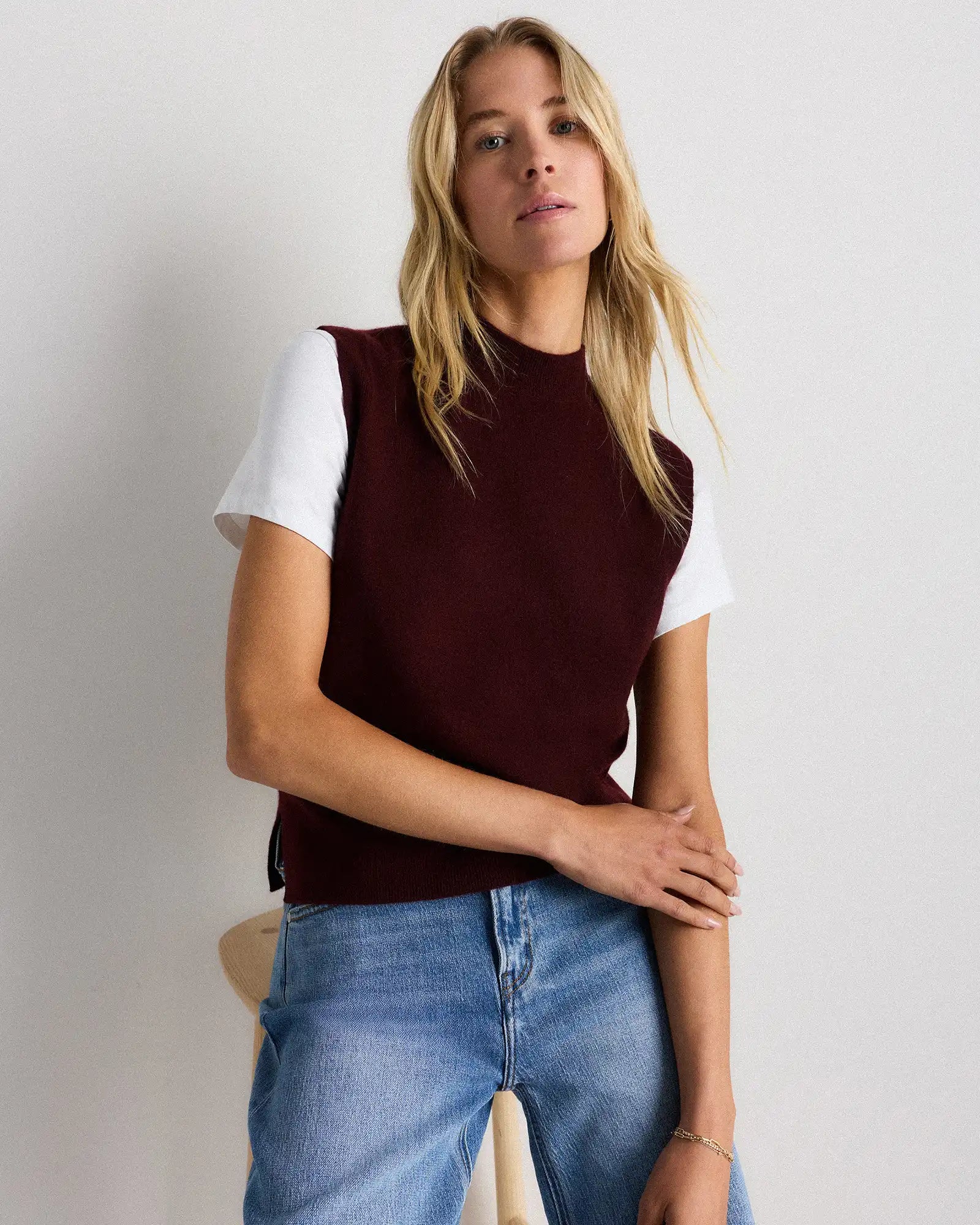 Mongolian Cashmere Mock Neck Sweater Vest