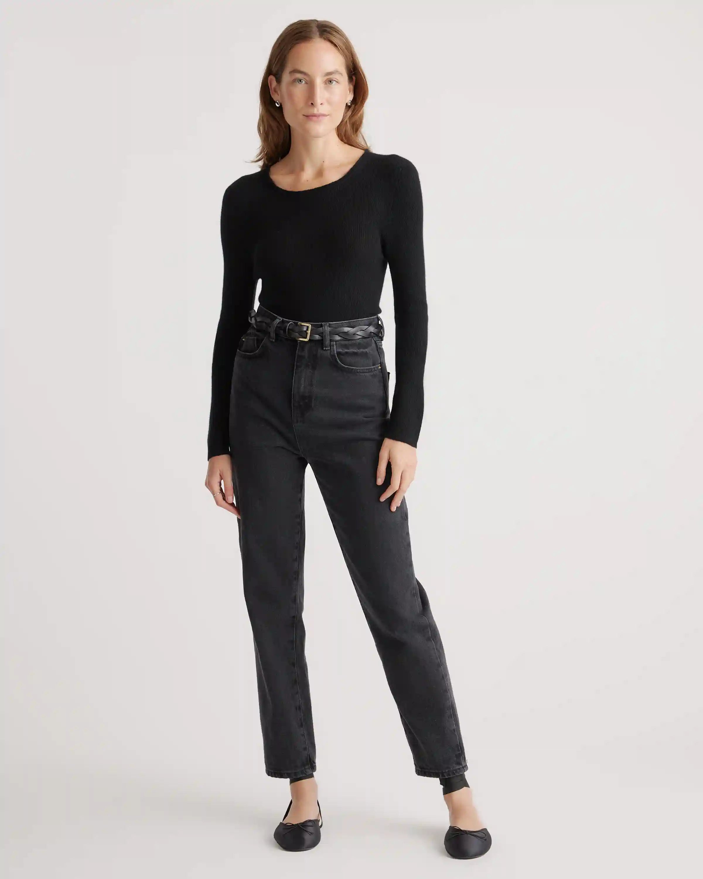 Featherweight Cashmere Ribbed Crewneck Sweater