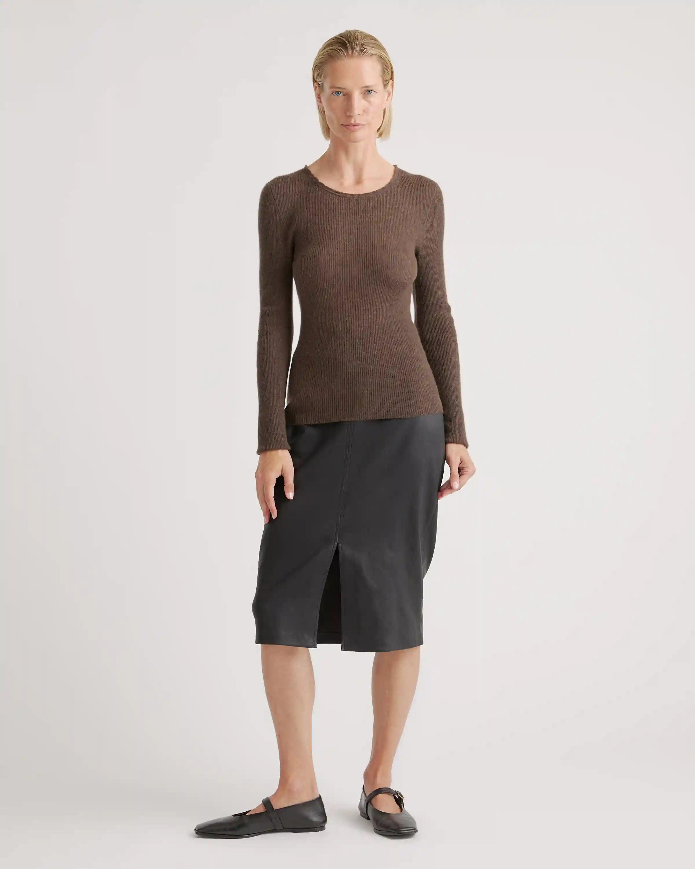 Featherweight Cashmere Ribbed Crewneck Sweater