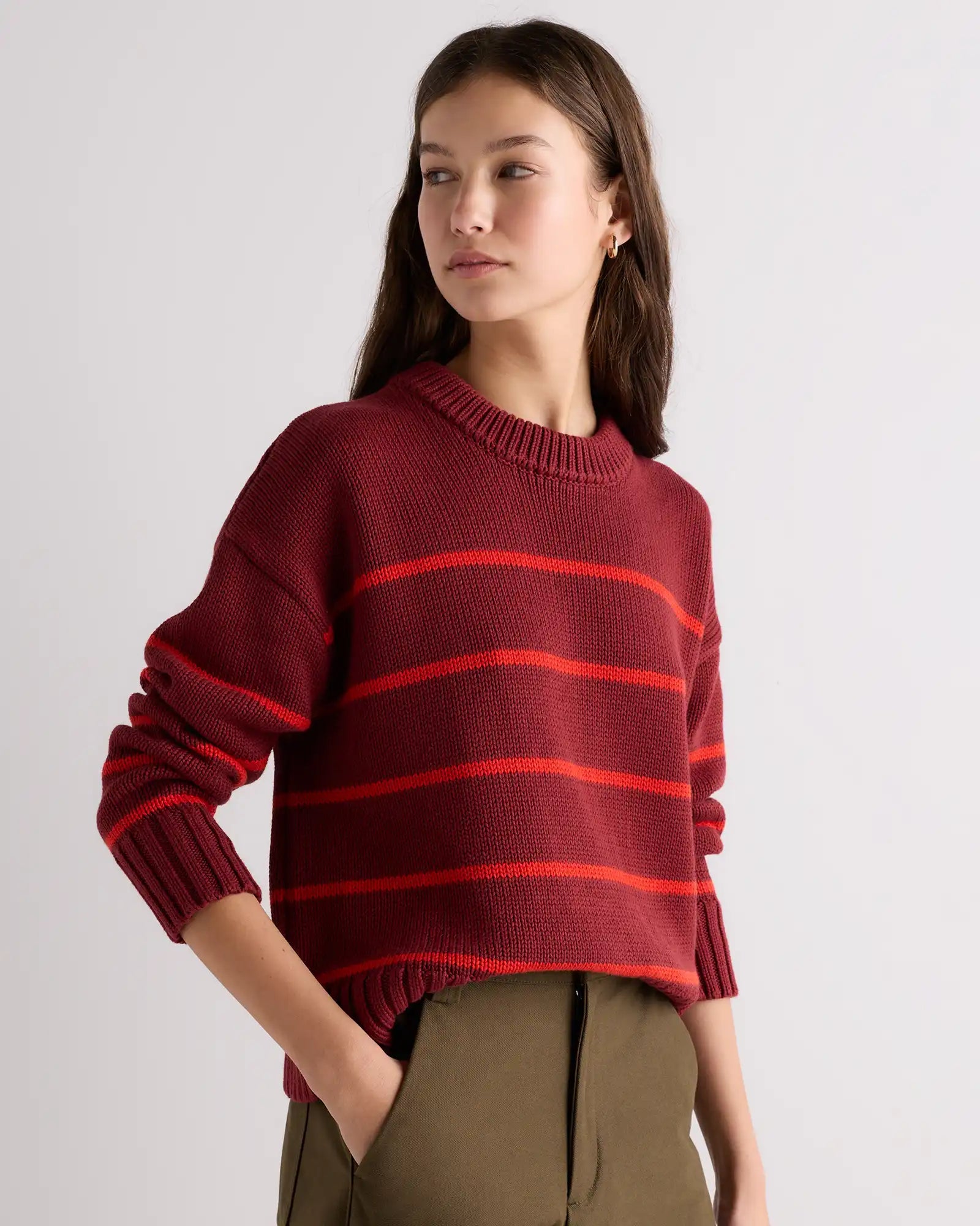 100% Organic Cotton Striped Crew Sweater