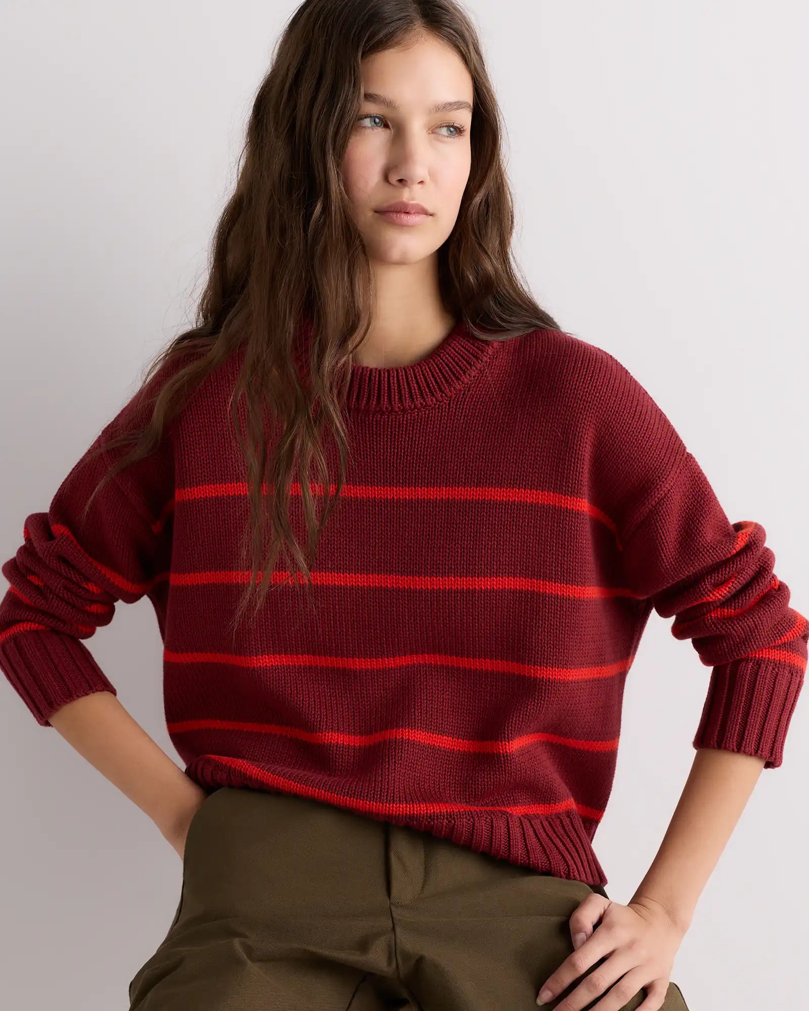 100% Organic Cotton Striped Crew Sweater