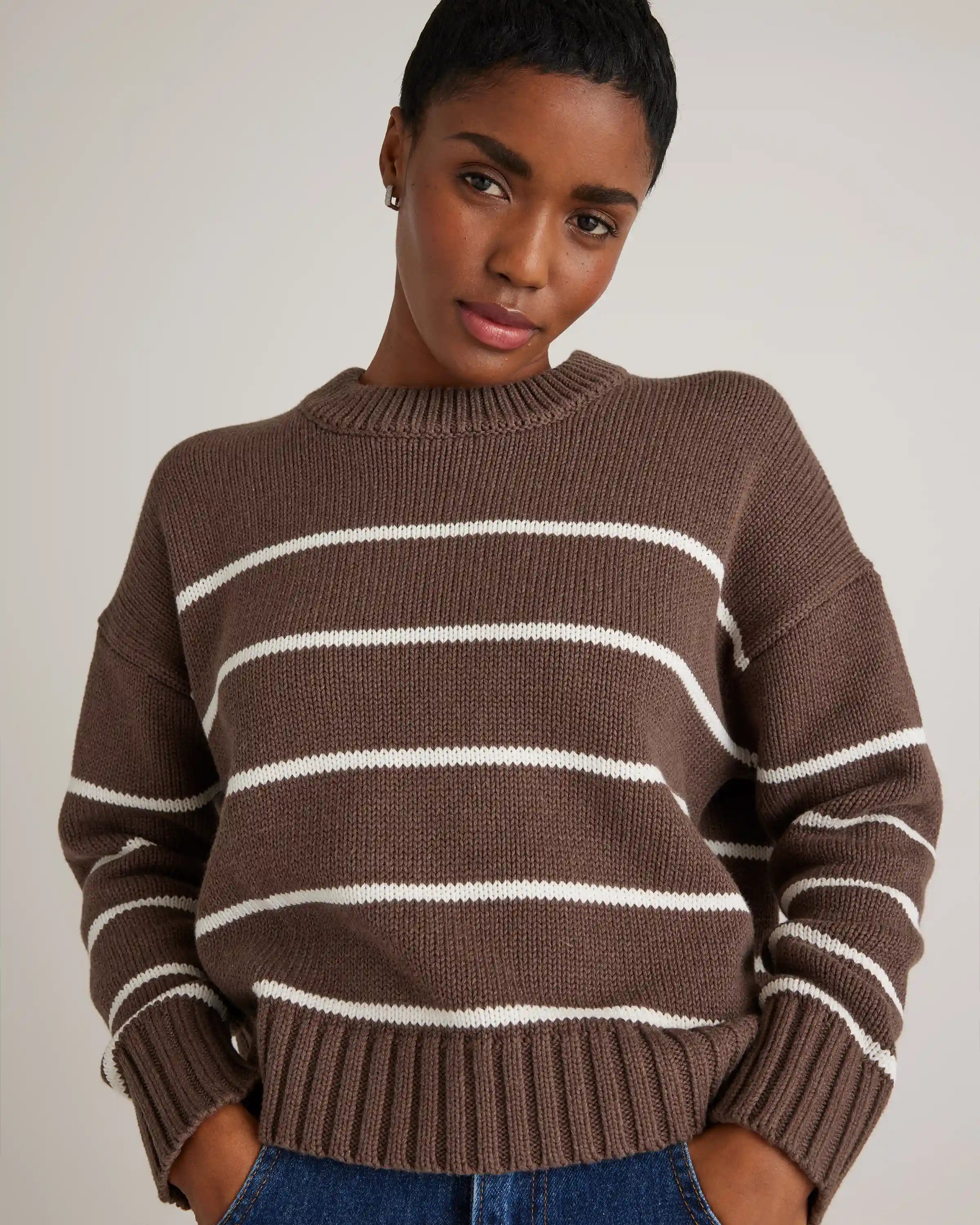100% Organic Cotton Striped Crew Sweater
