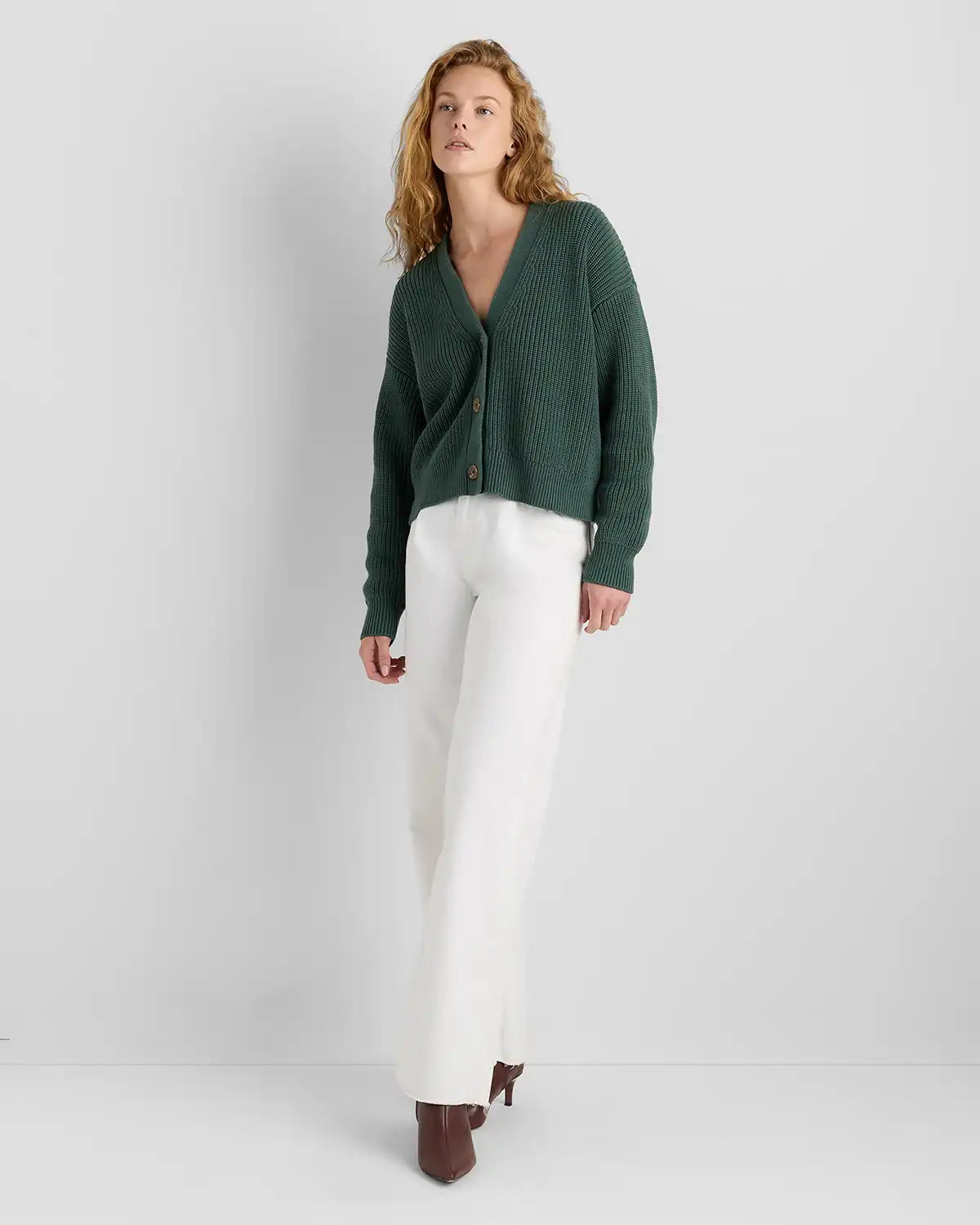 100% Organic Cotton Fisherman Boxy Cropped Cardigan