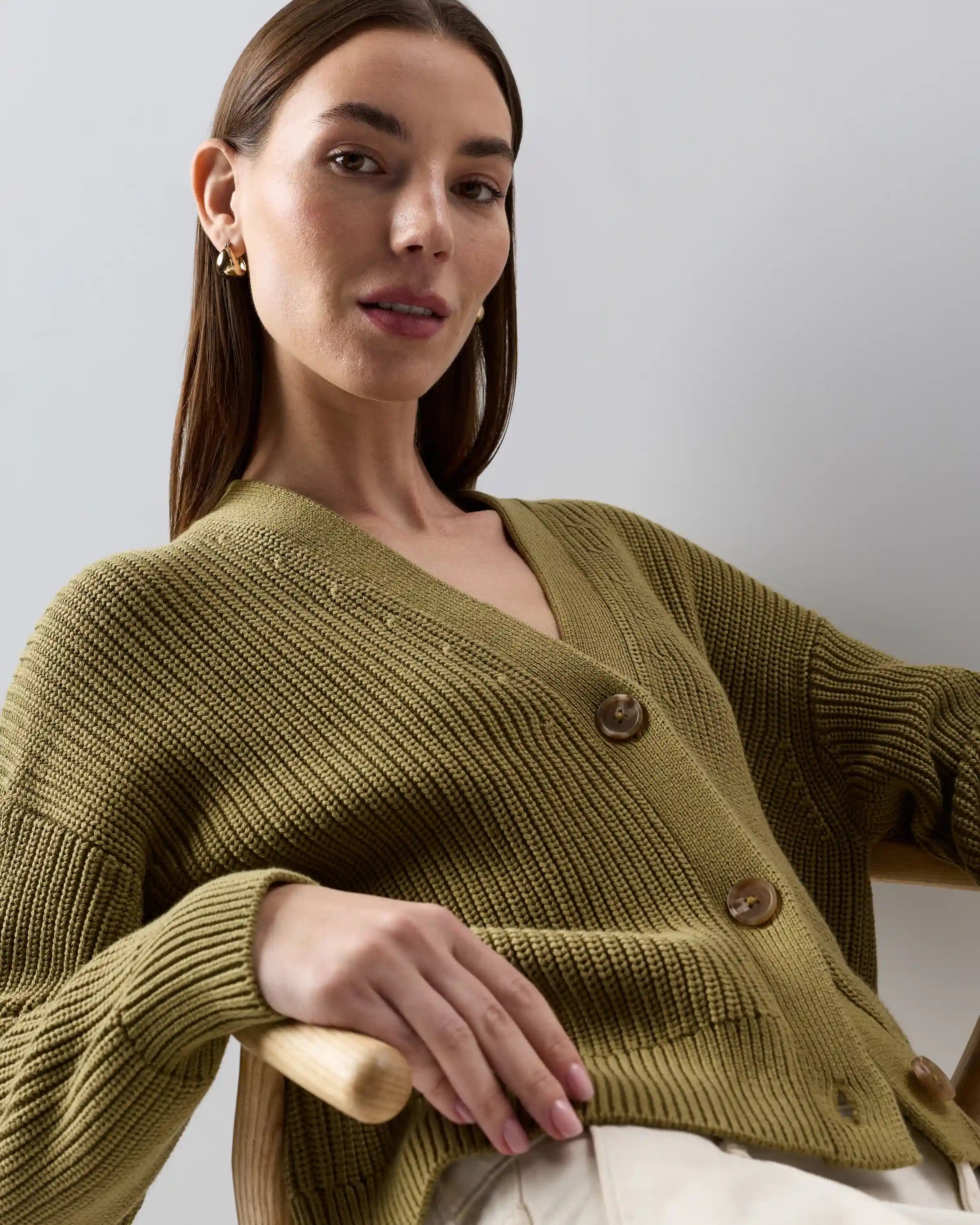 100% Organic Cotton Fisherman Boxy Cropped Cardigan