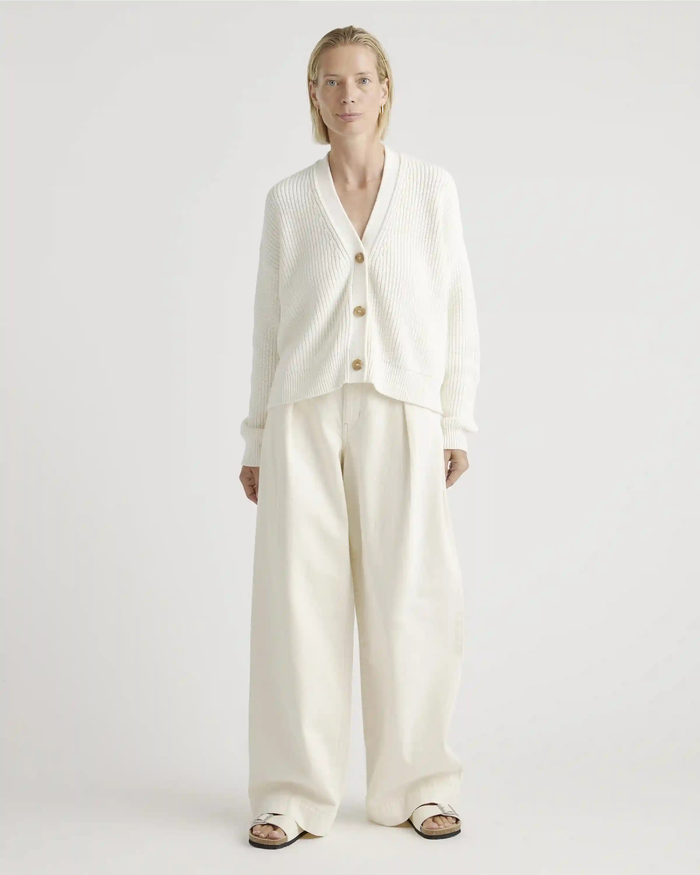 100% Organic Cotton Fisherman Boxy Cropped Cardigan
