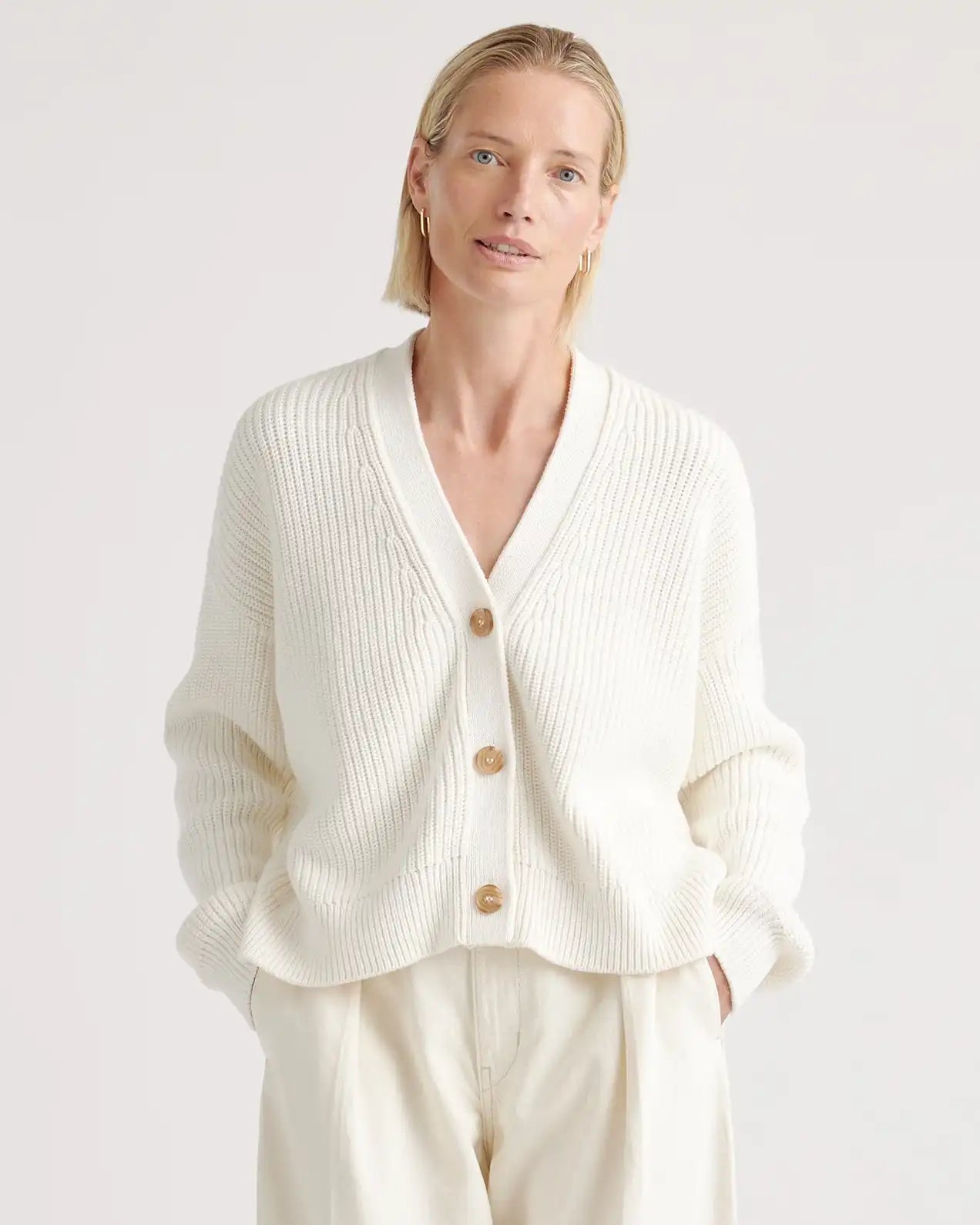 100% Organic Cotton Fisherman Boxy Cropped Cardigan