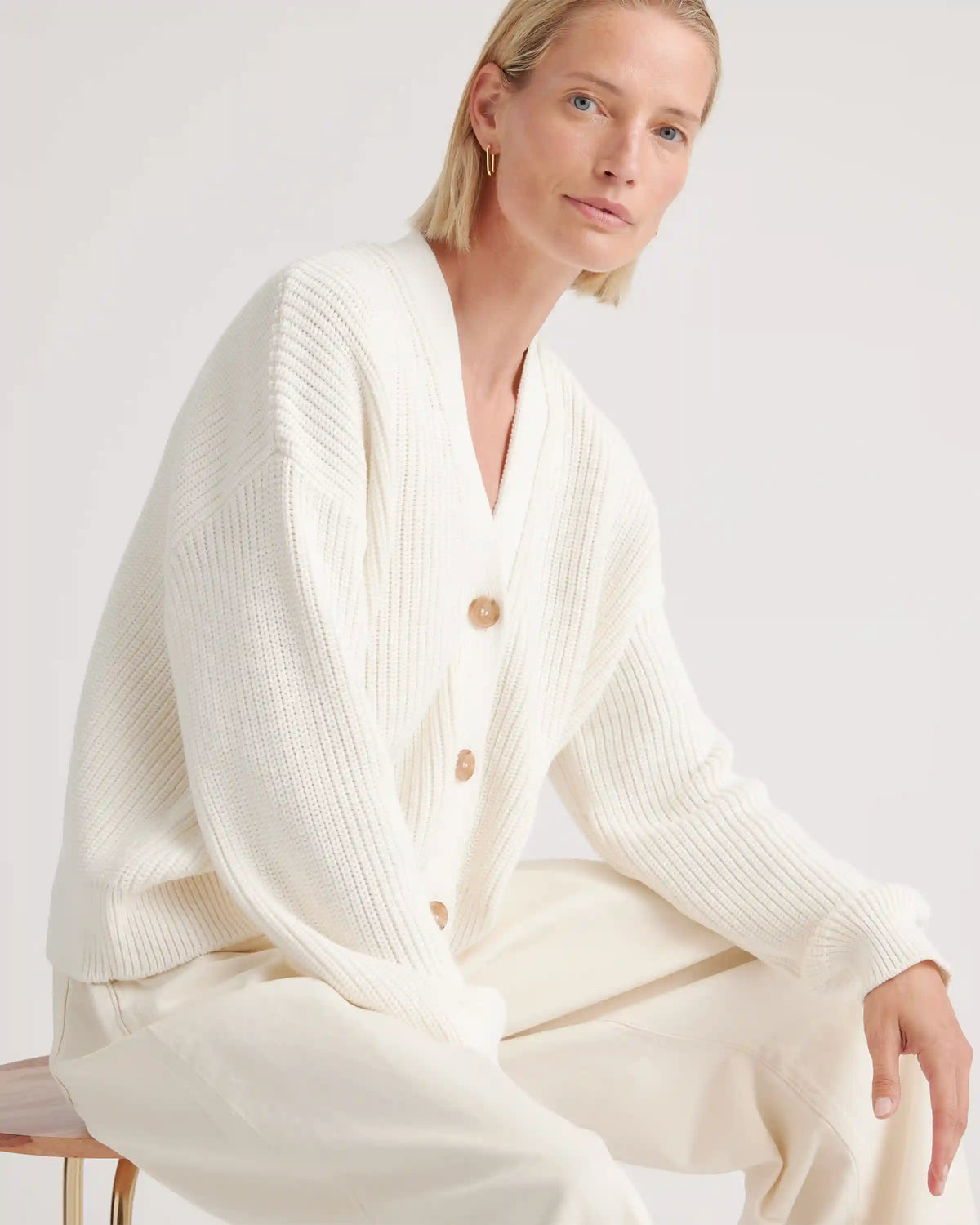 100% Organic Cotton Fisherman Boxy Cropped Cardigan
