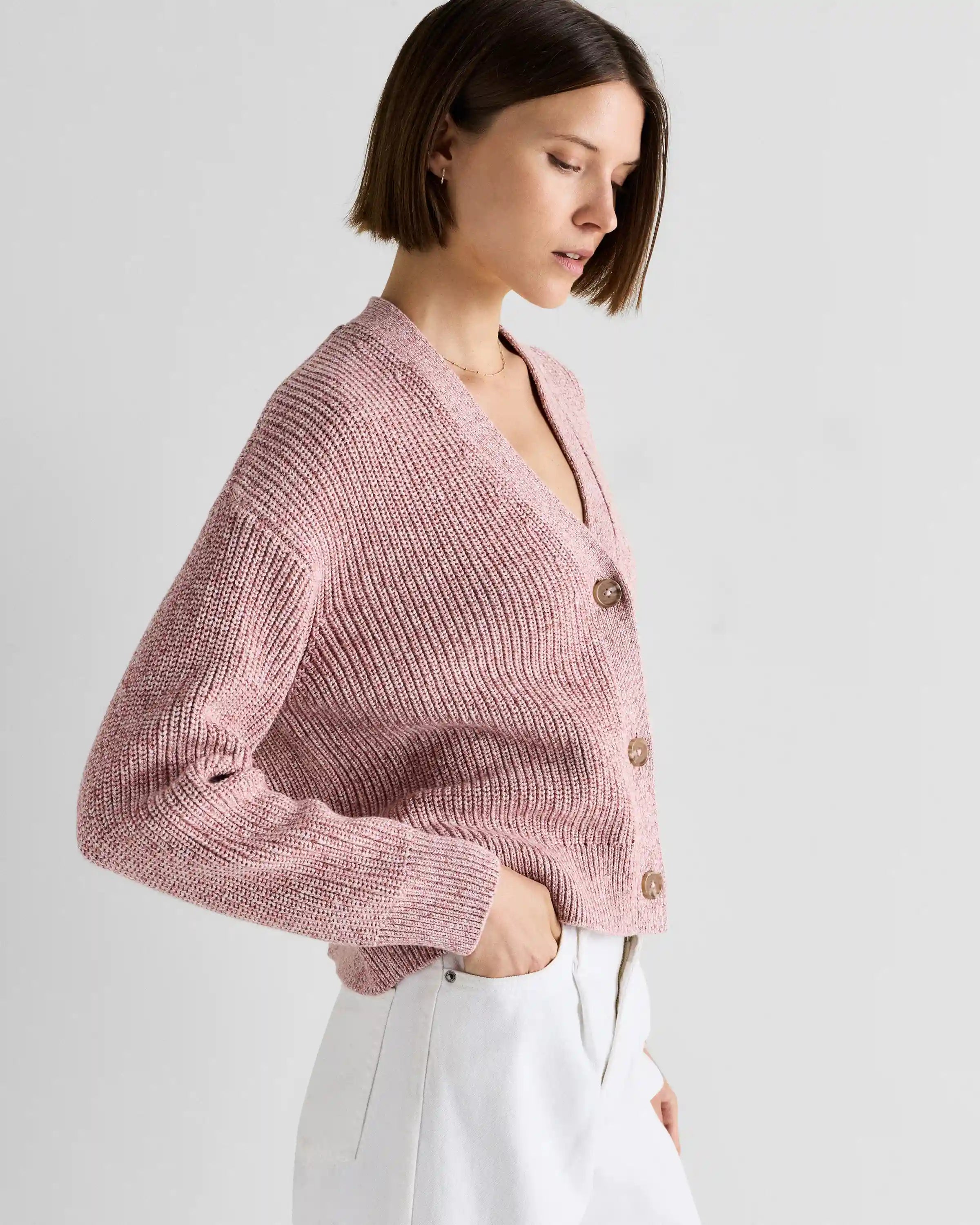 100% Organic Cotton Fisherman Boxy Cropped Cardigan