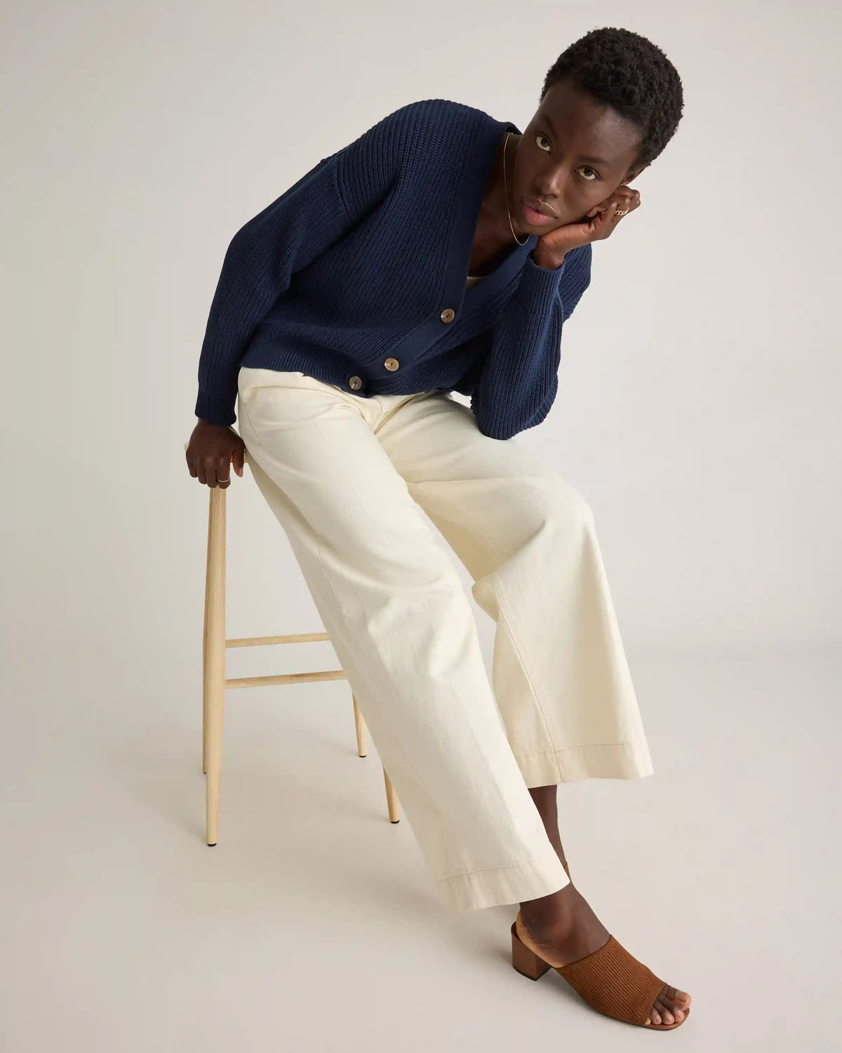 100% Organic Cotton Fisherman Boxy Cropped Cardigan