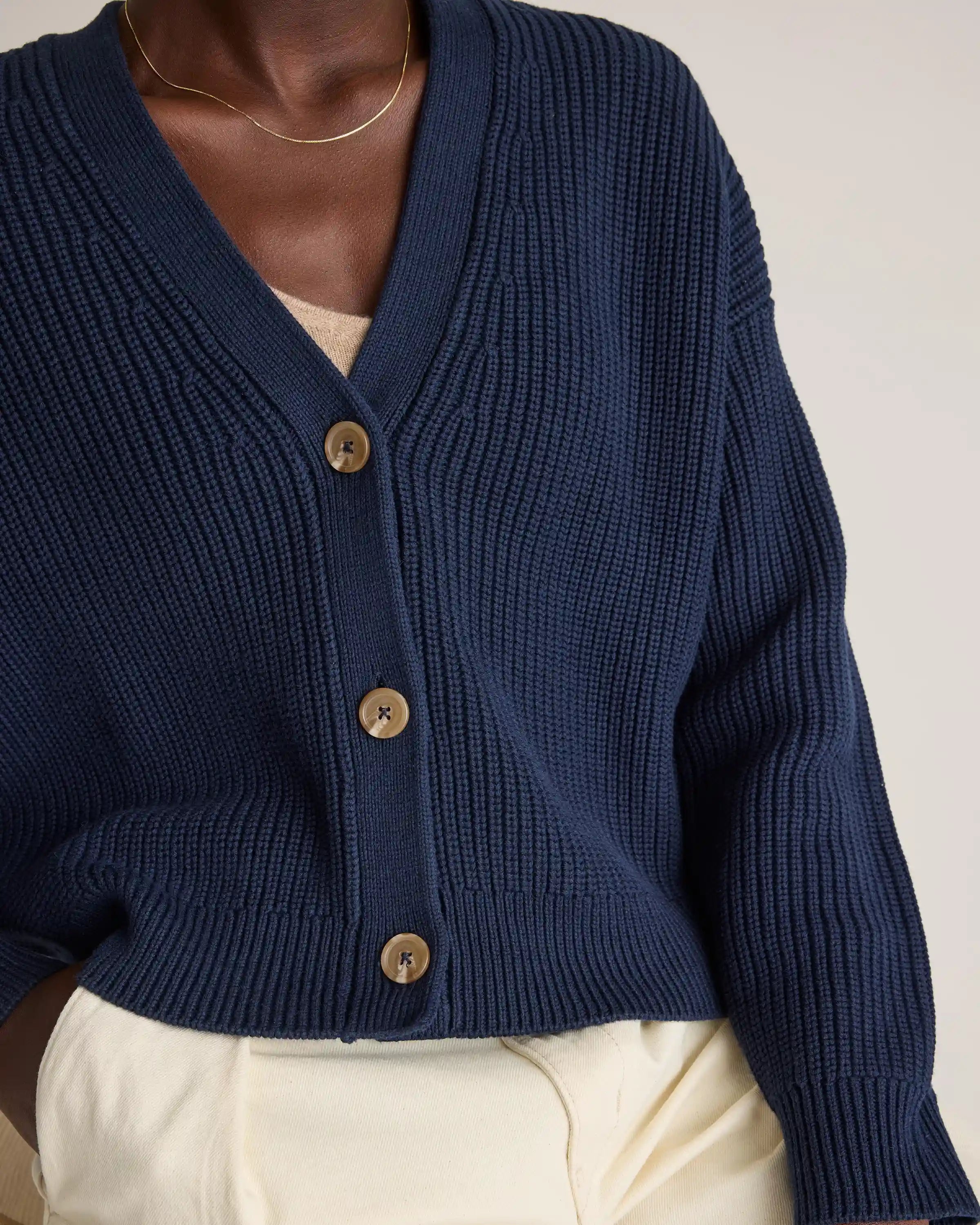 100% Organic Cotton Fisherman Boxy Cropped Cardigan