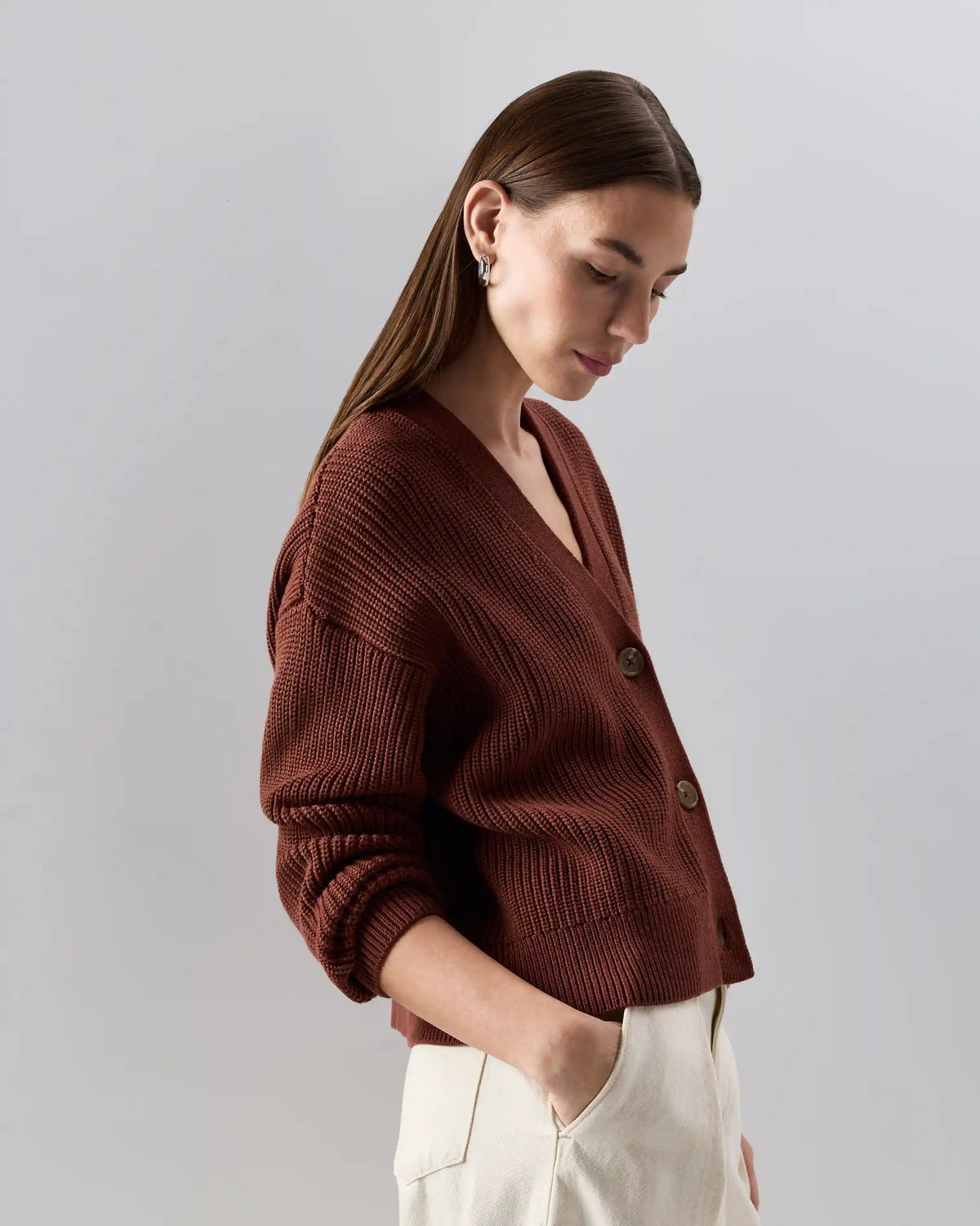 100% Organic Cotton Fisherman Boxy Cropped Cardigan