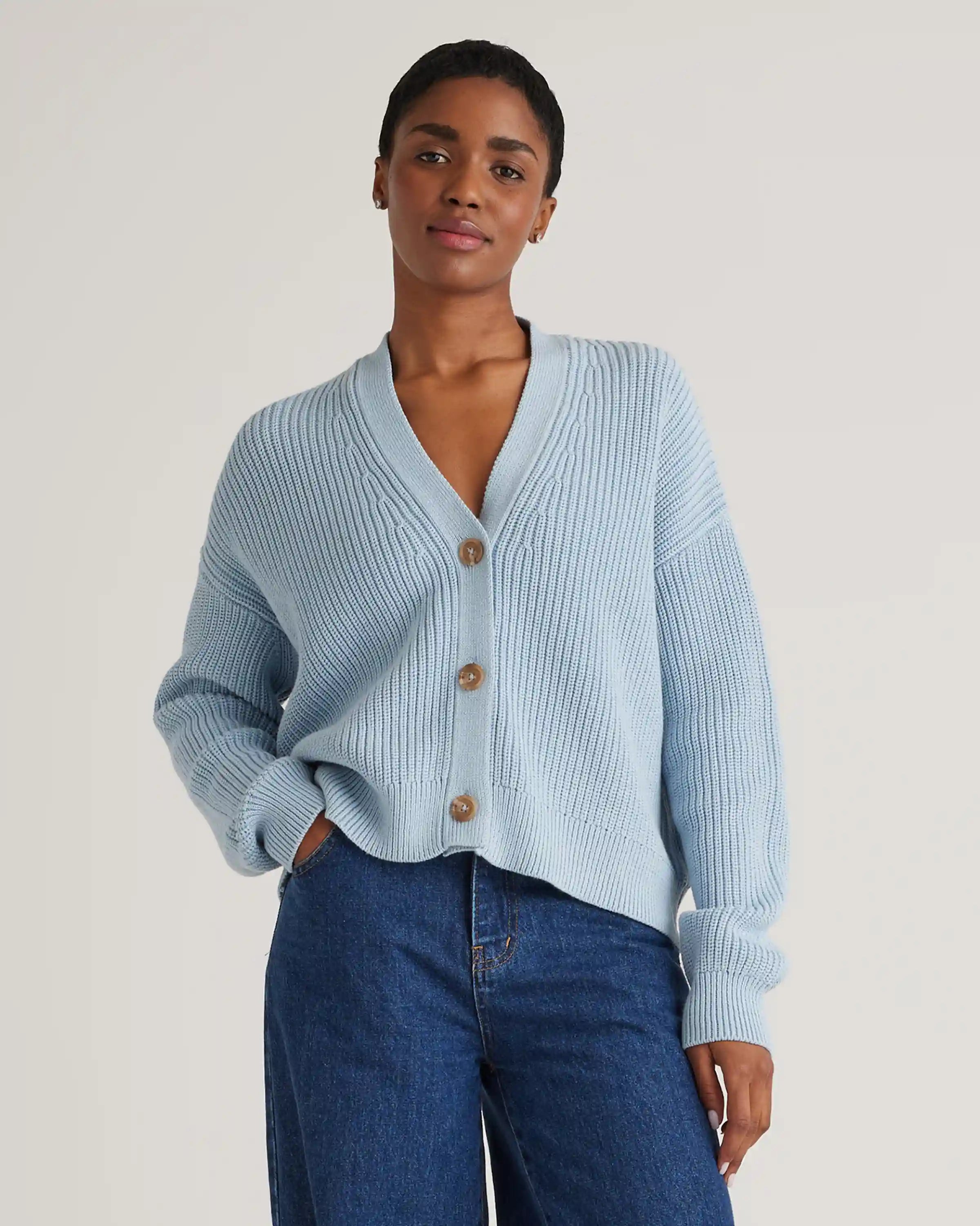 100% Organic Cotton Fisherman Boxy Cropped Cardigan
