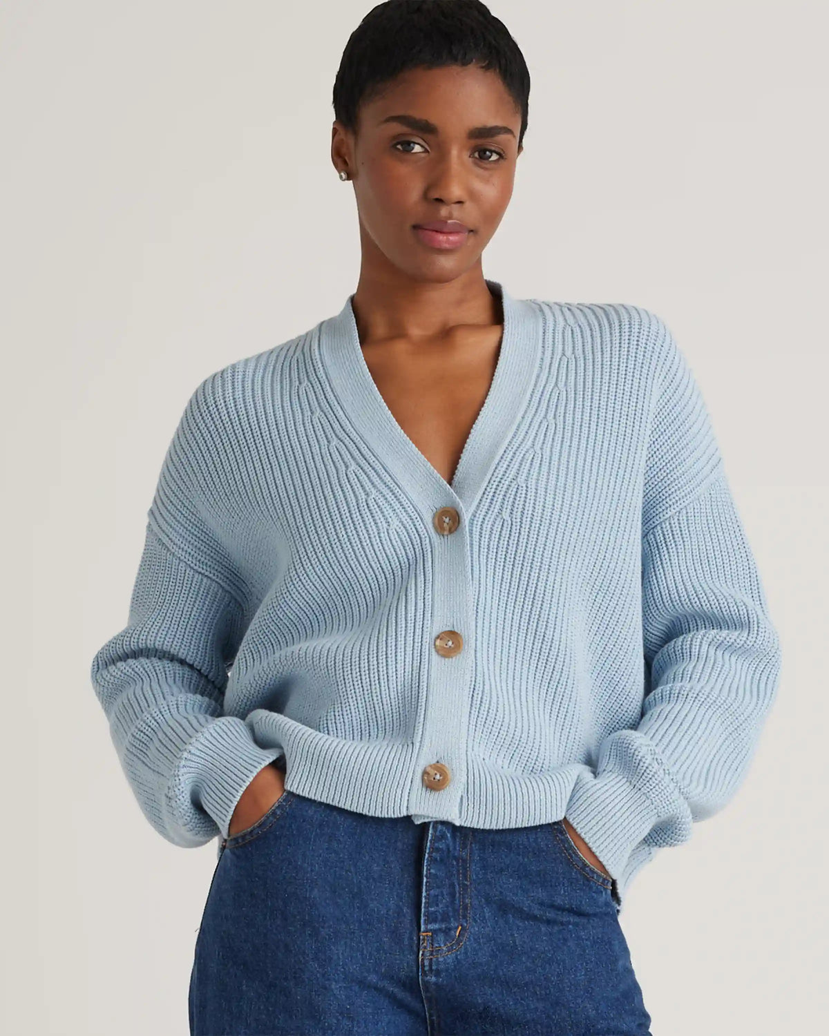 100% Organic Cotton Fisherman Boxy Cropped Cardigan