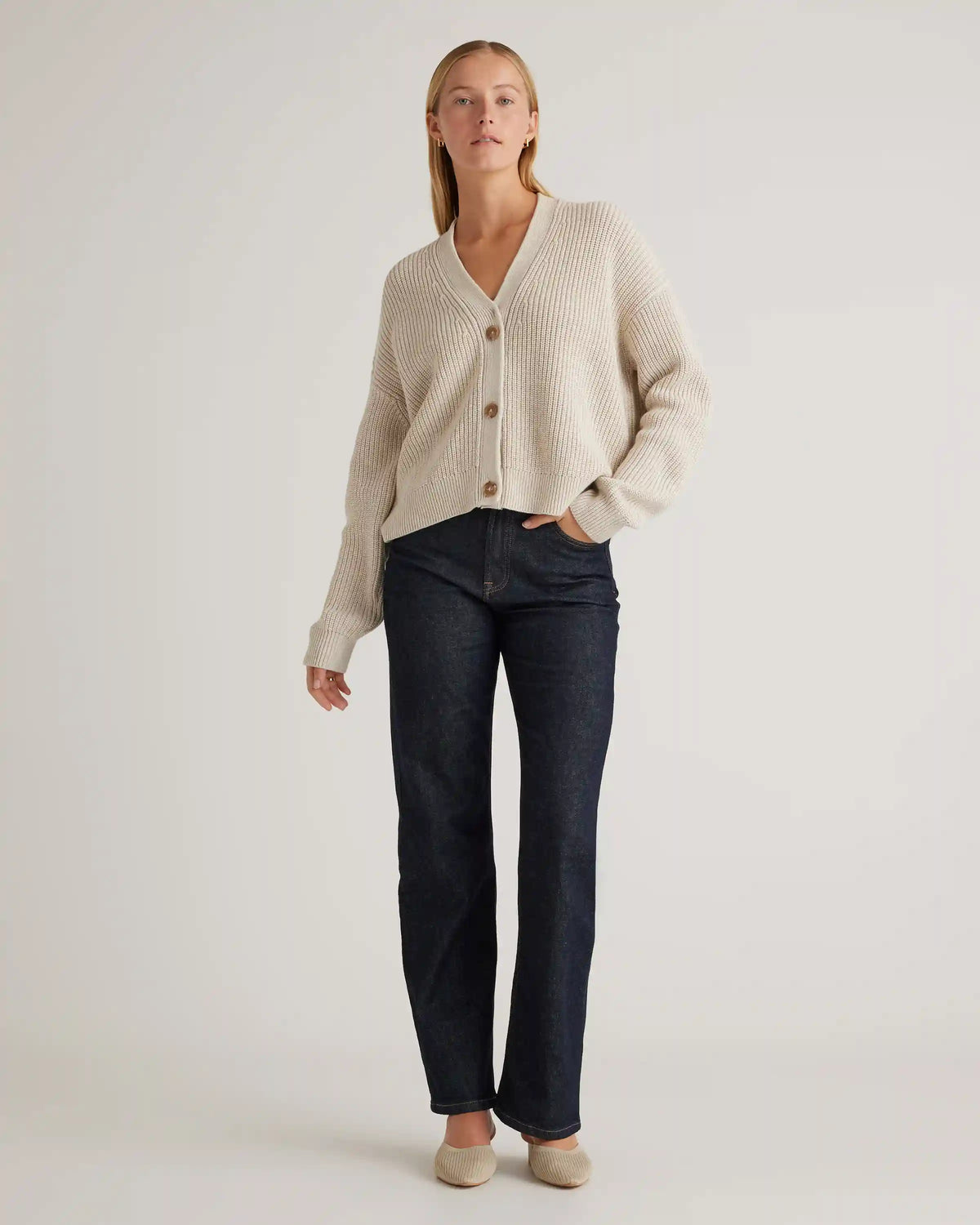 100% Organic Cotton Fisherman Boxy Cropped Cardigan