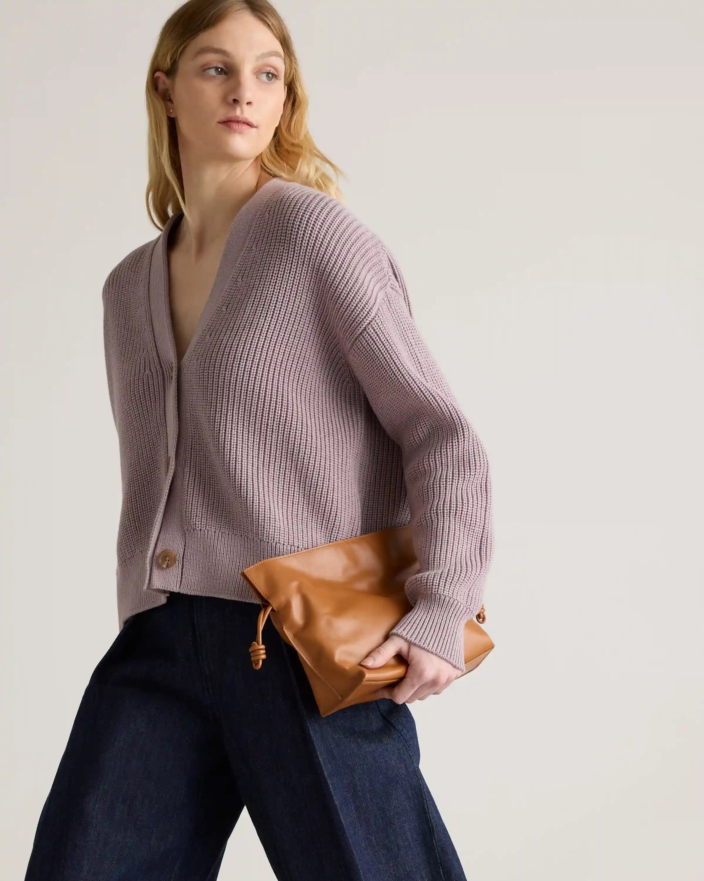 100% Organic Cotton Fisherman Boxy Cropped Cardigan