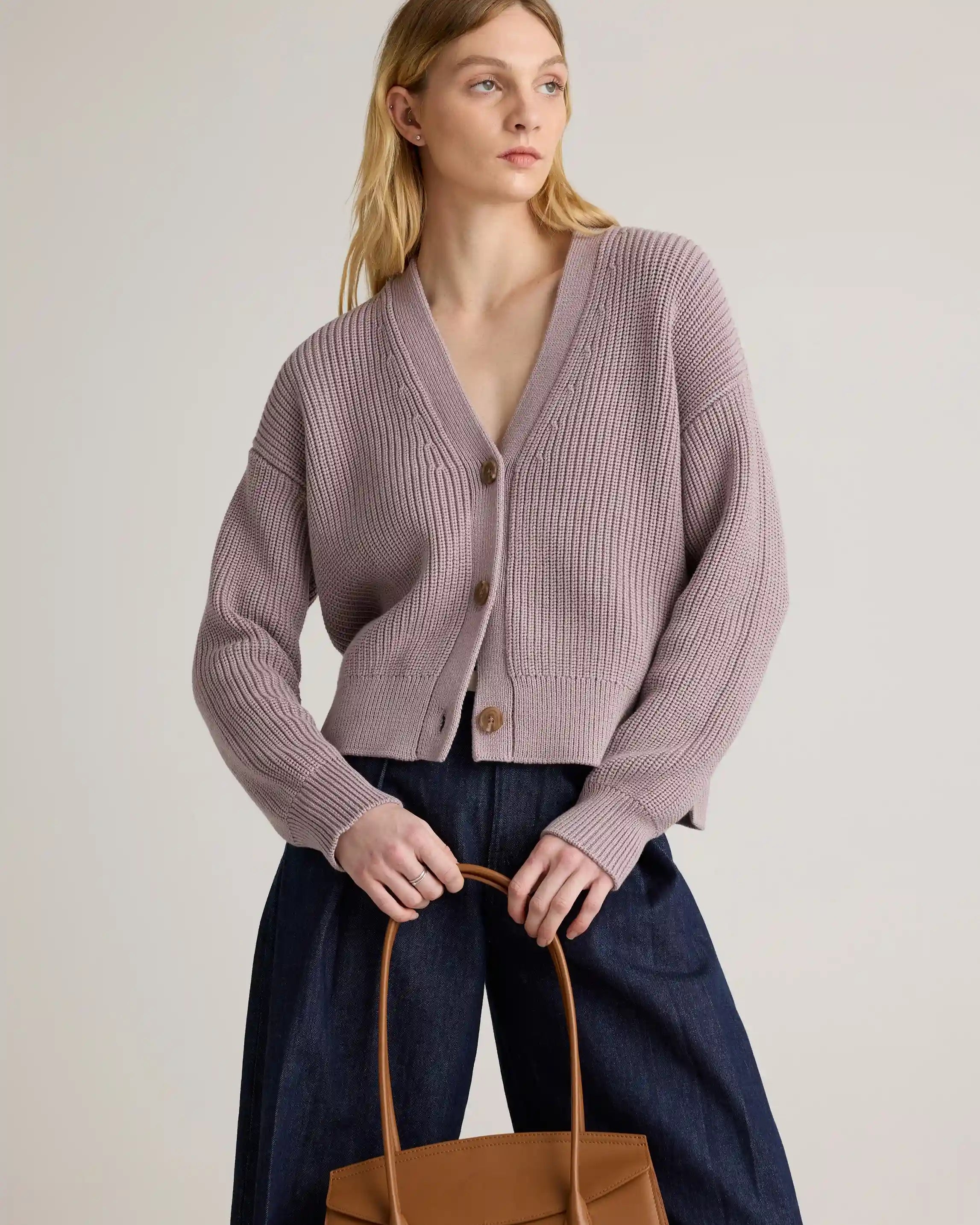 100% Organic Cotton Fisherman Boxy Cropped Cardigan