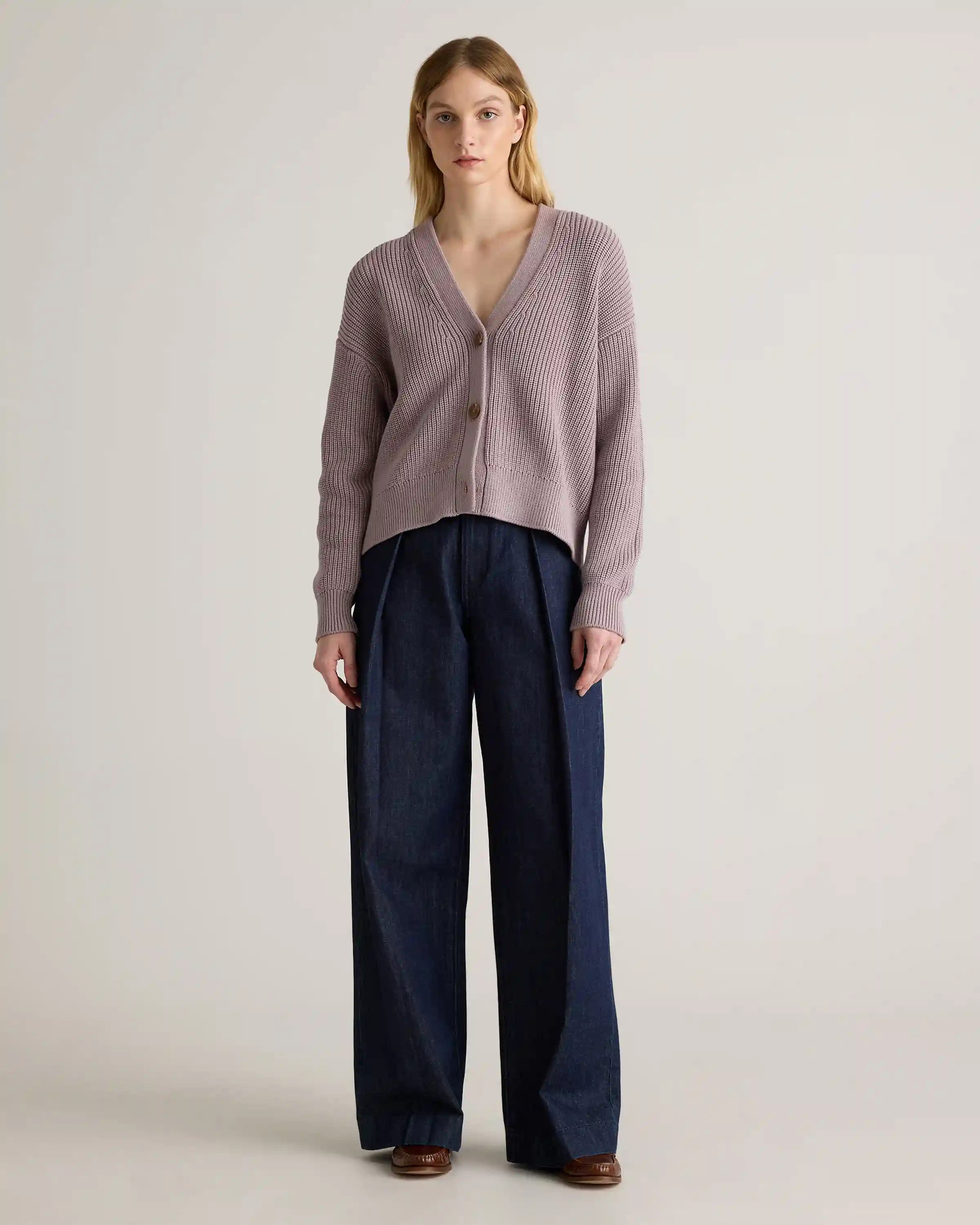 100% Organic Cotton Fisherman Boxy Cropped Cardigan