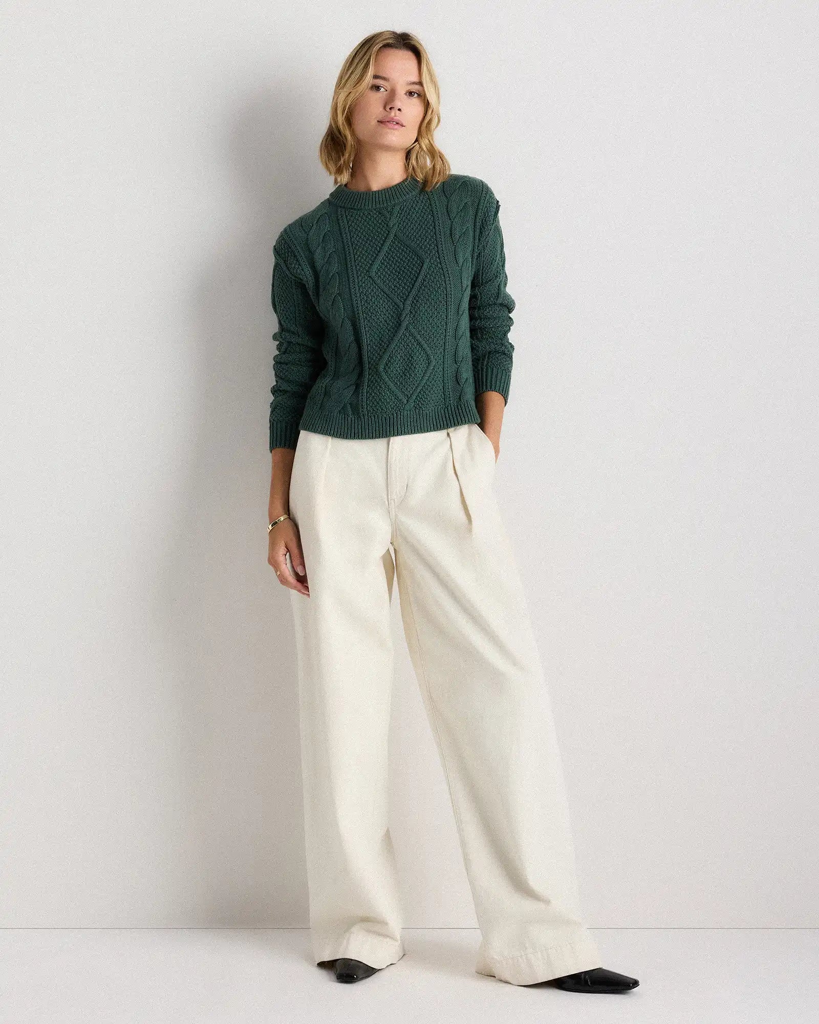 100% Organic Cotton Cropped Cable Crew Sweater