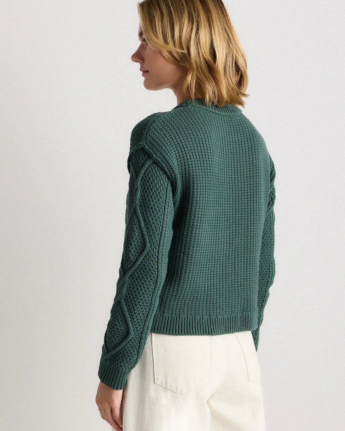 100% Organic Cotton Cropped Cable Crew Sweater