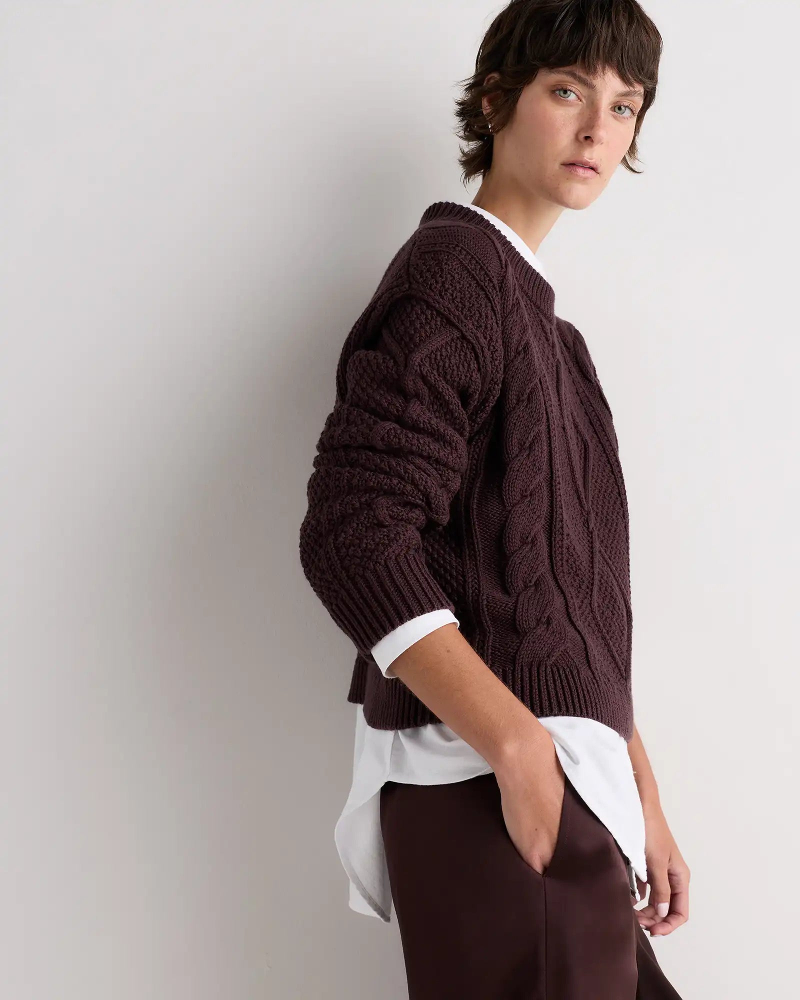 100% Organic Cotton Cropped Cable Crew Sweater