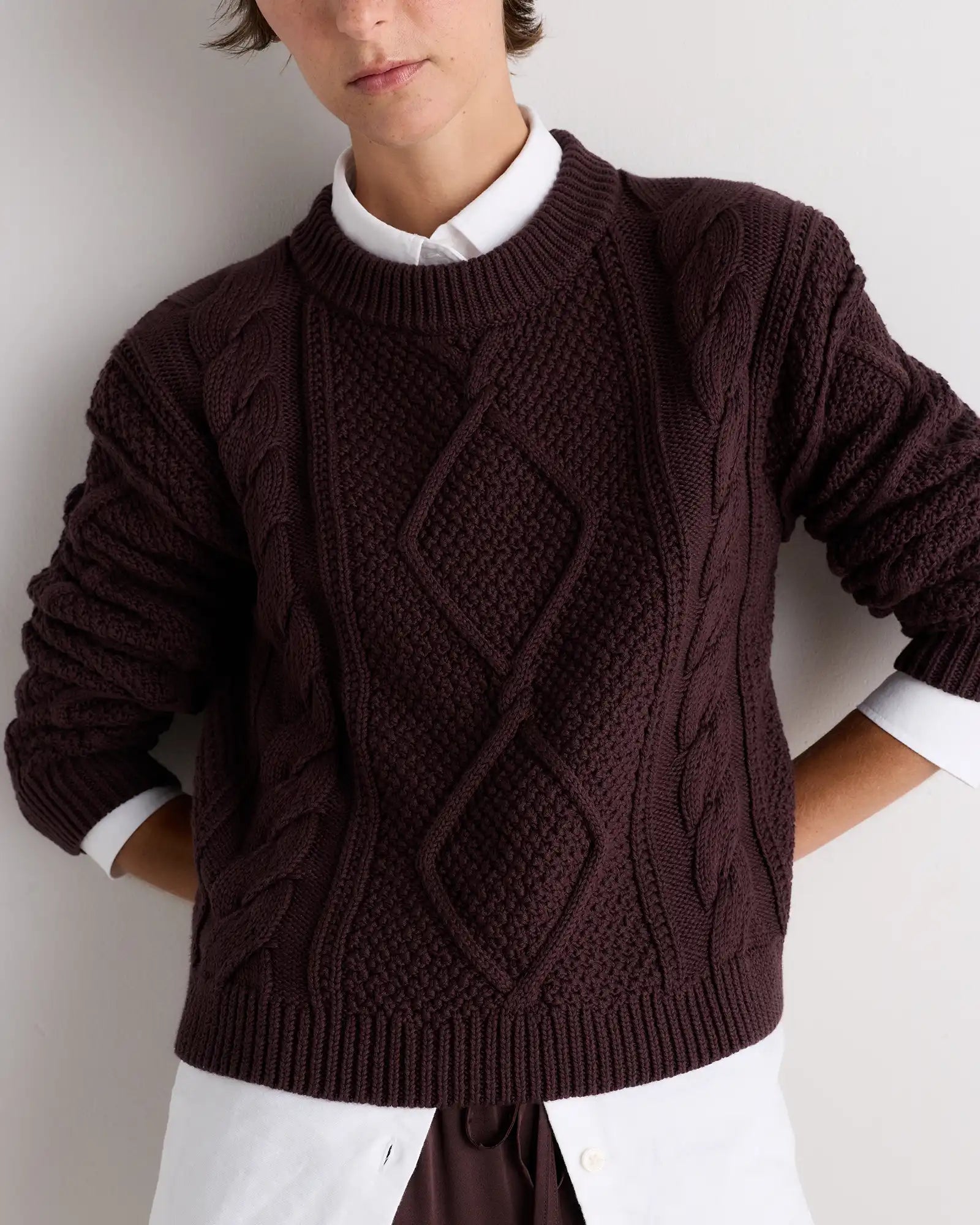 100% Organic Cotton Cropped Cable Crew Sweater