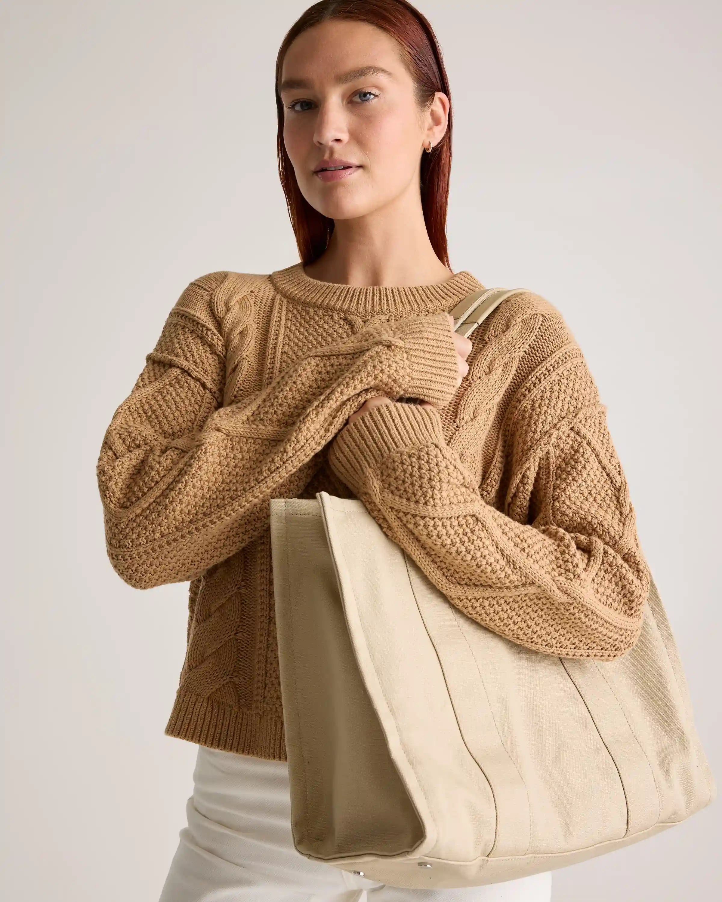 100% Organic Cotton Cropped Cable Crew Sweater