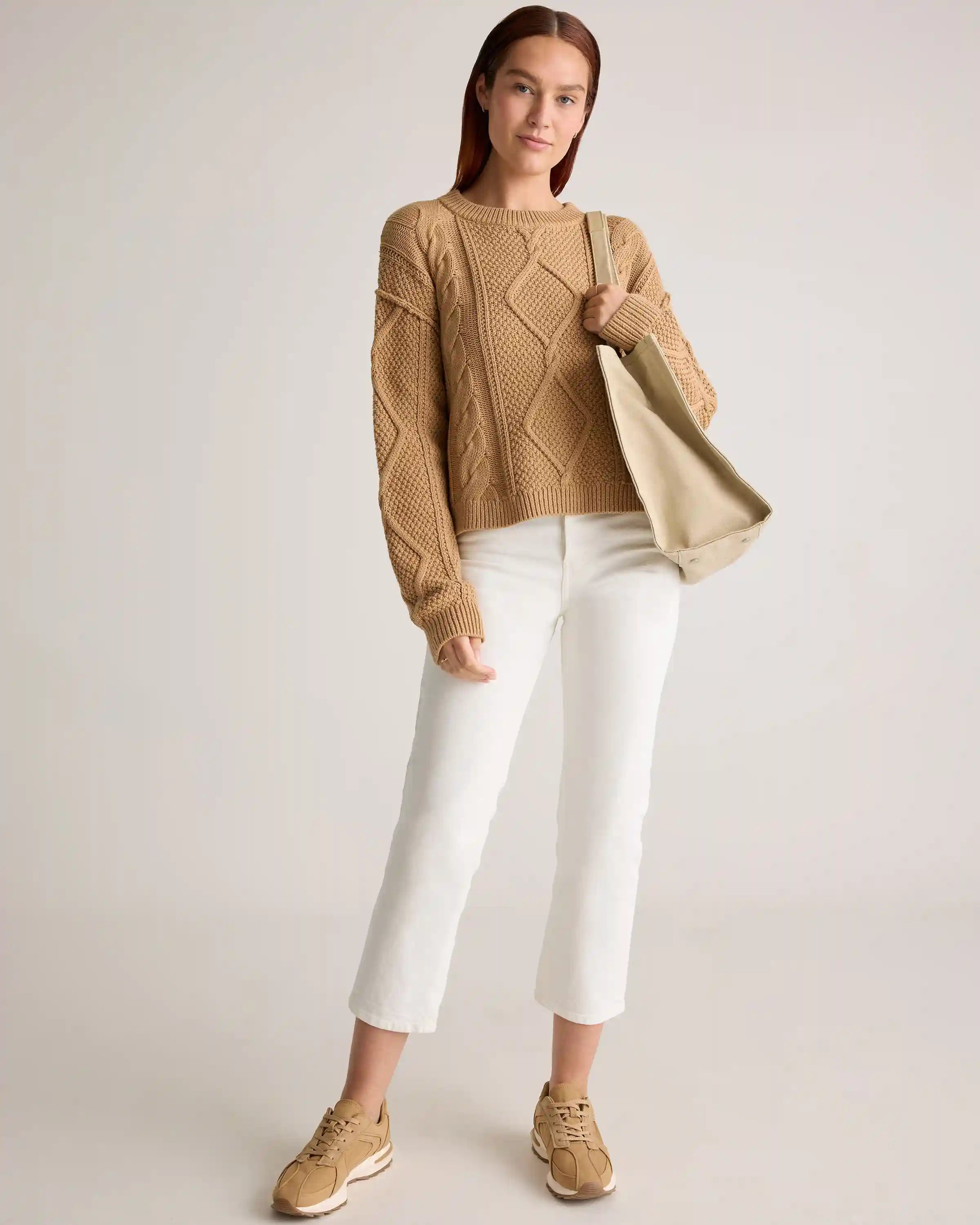 100% Organic Cotton Cropped Cable Crew Sweater