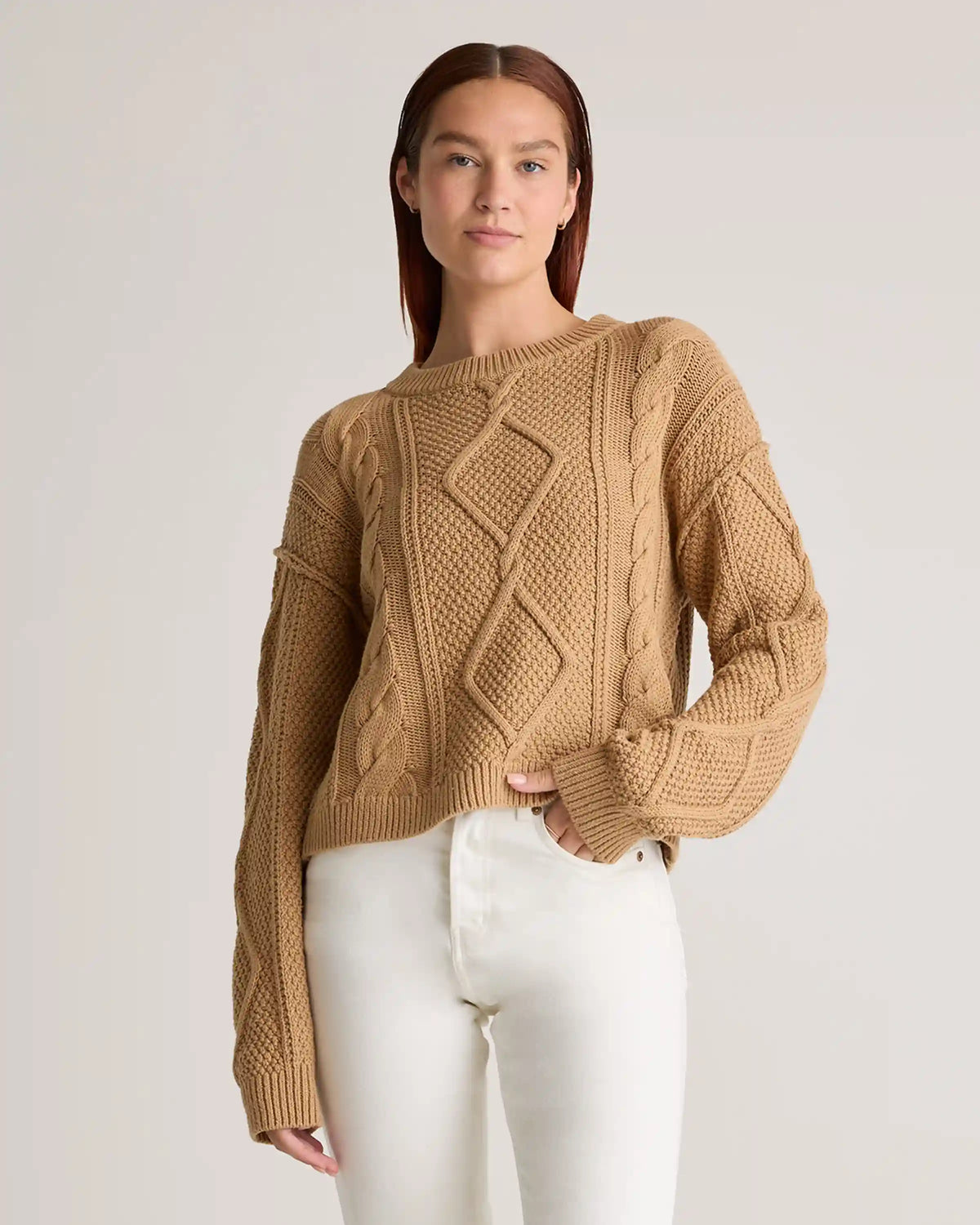 100% Organic Cotton Cropped Cable Crew Sweater