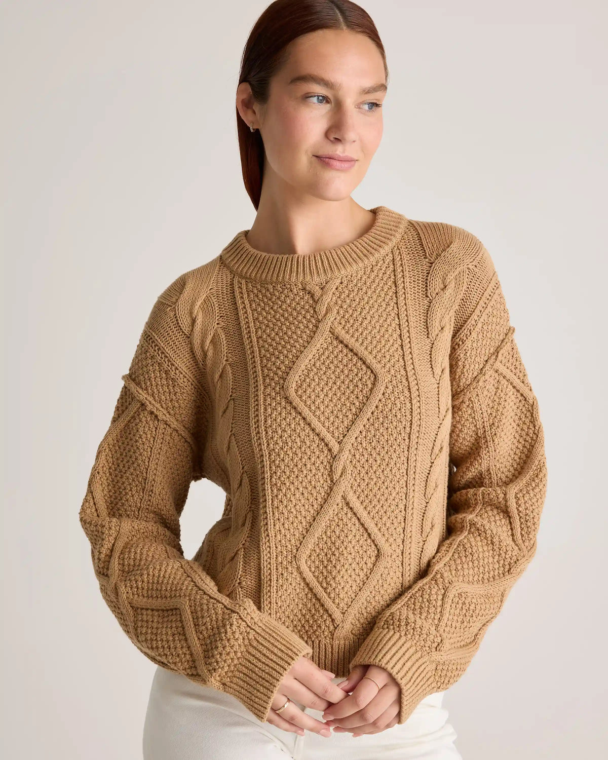 100% Organic Cotton Cropped Cable Crew Sweater