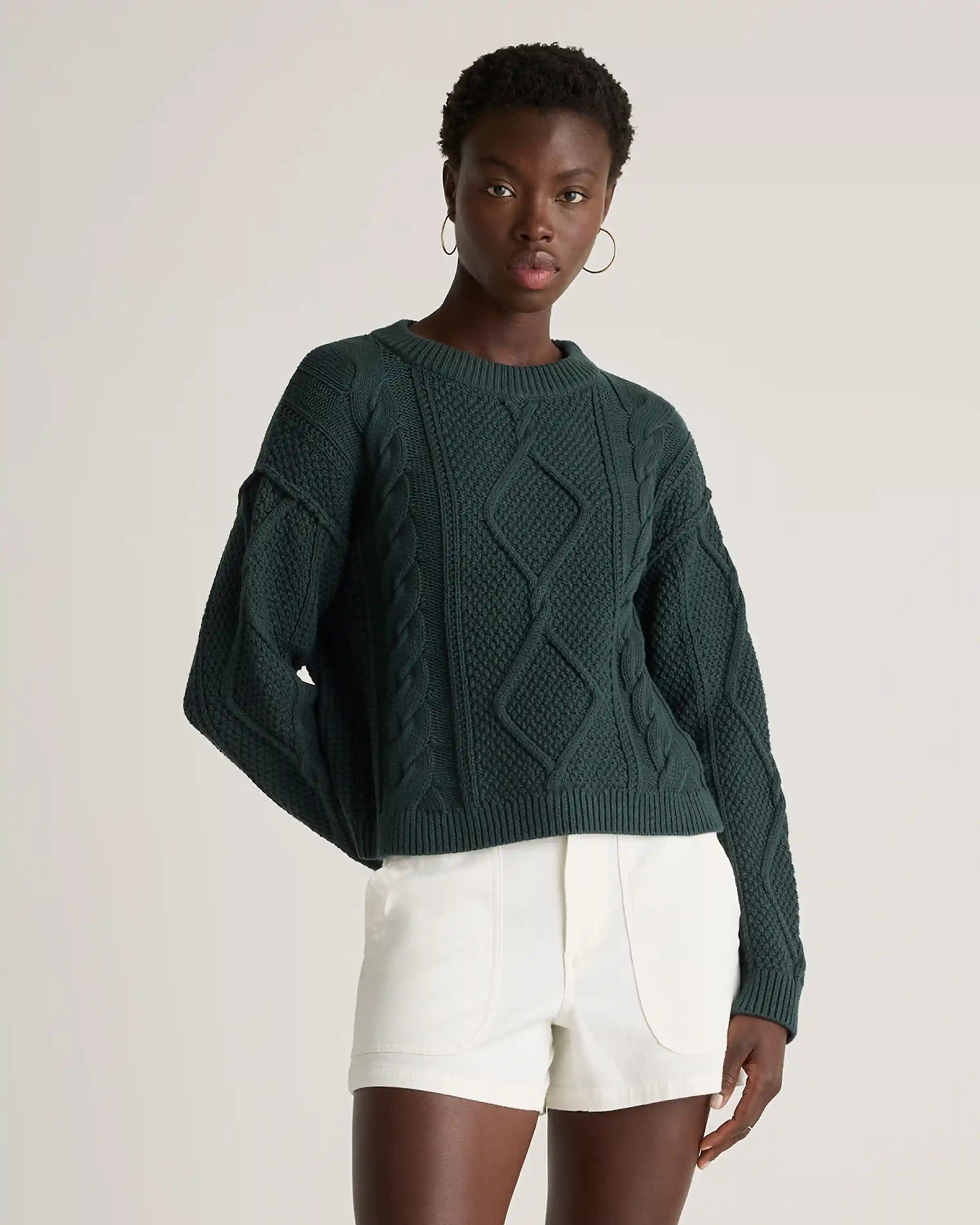 100% Organic Cotton Cropped Cable Crew Sweater