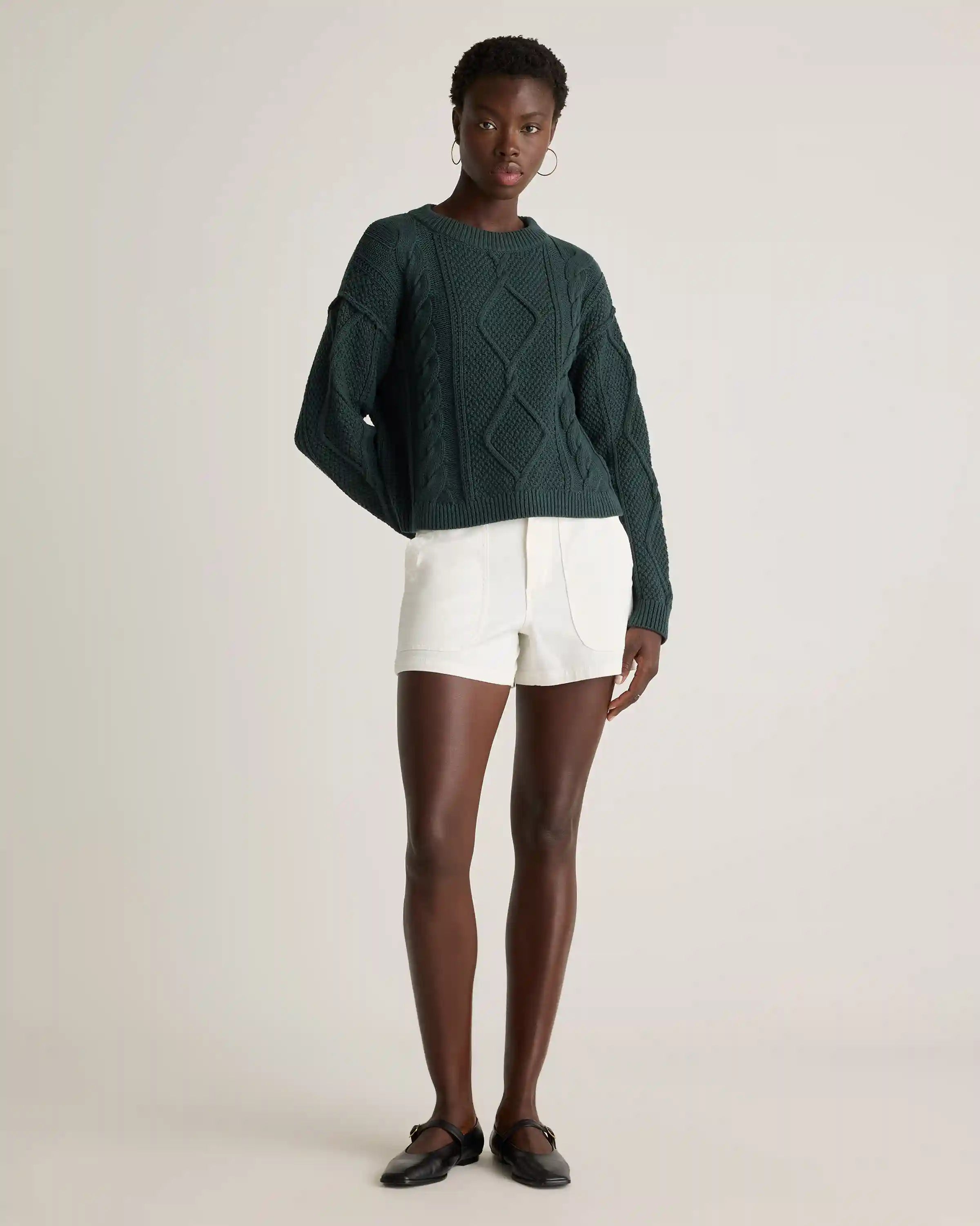 100% Organic Cotton Cropped Cable Crew Sweater