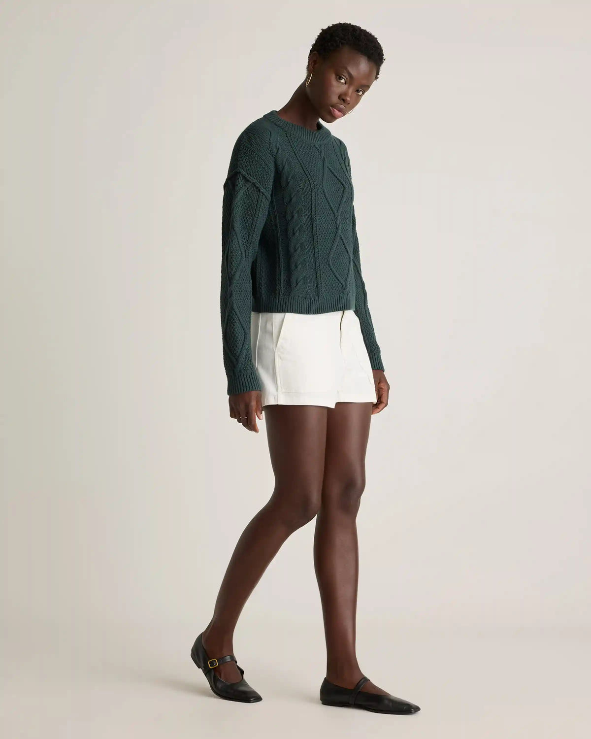 100% Organic Cotton Cropped Cable Crew Sweater