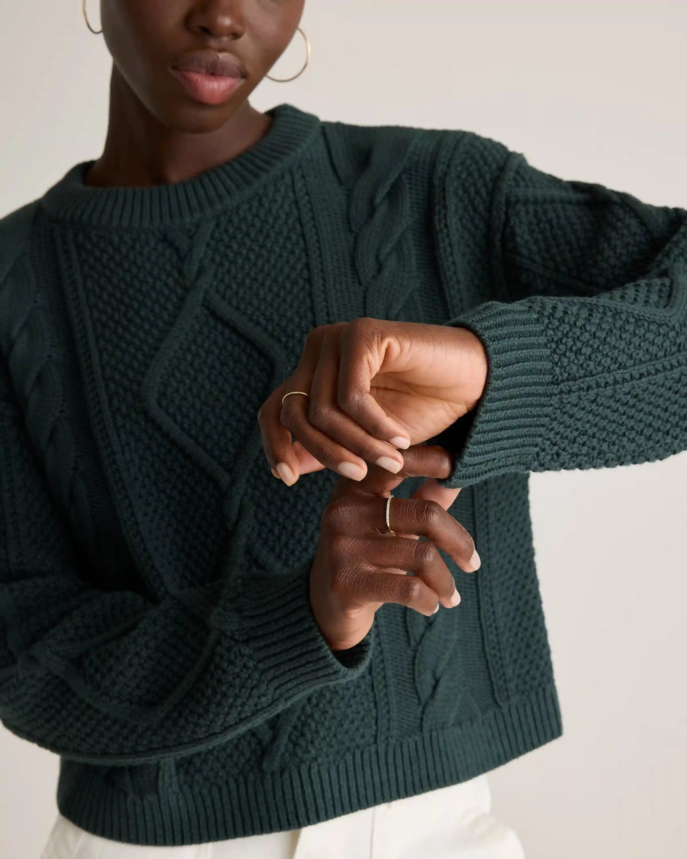 100% Organic Cotton Cropped Cable Crew Sweater