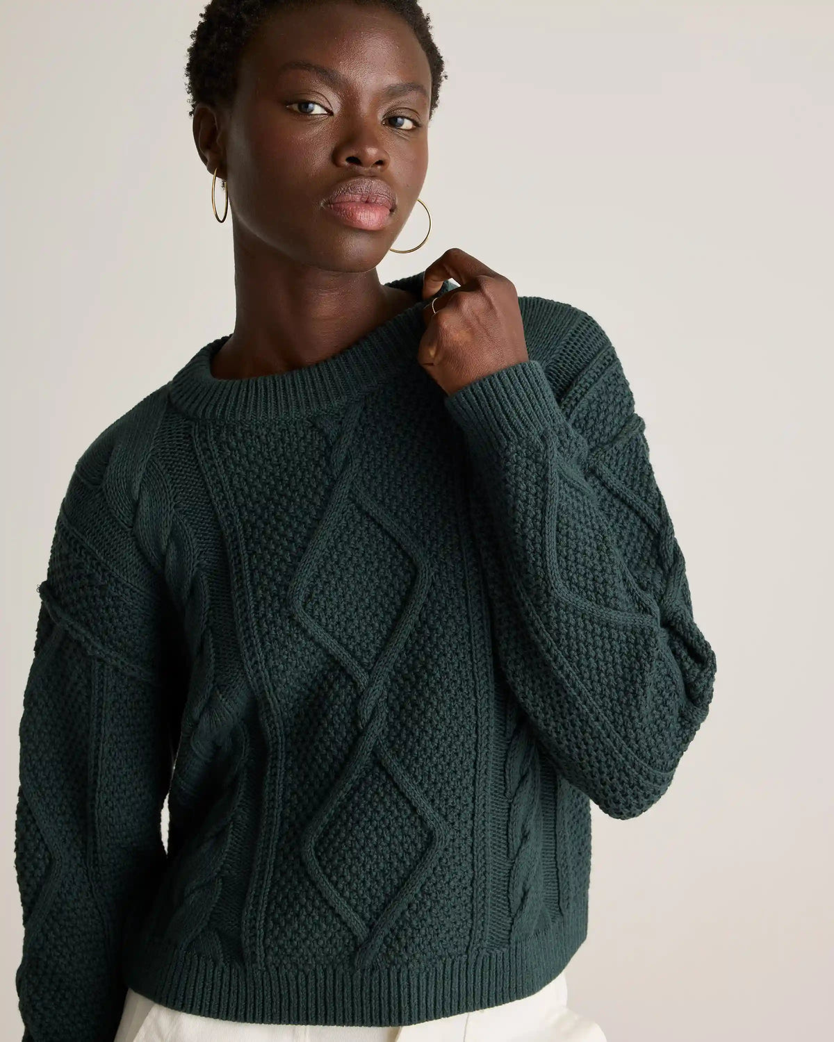 100% Organic Cotton Cropped Cable Crew Sweater