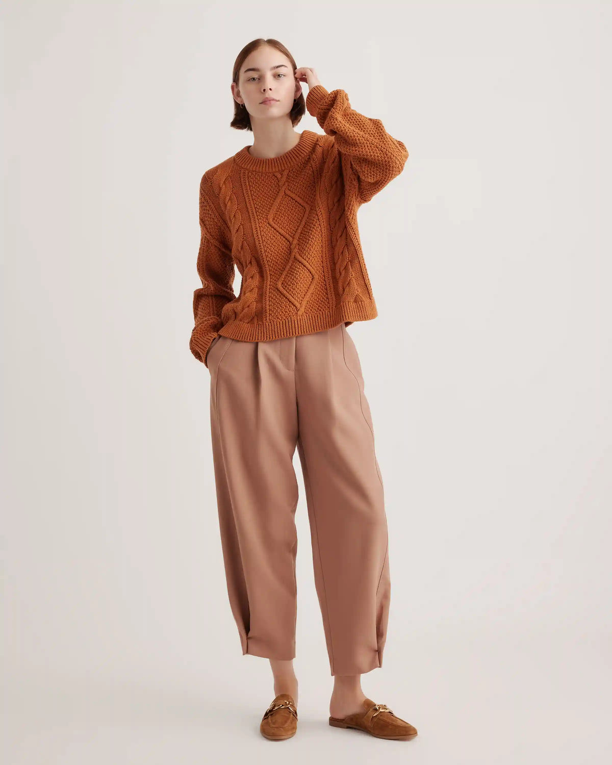 100% Organic Cotton Cropped Cable Crew Sweater