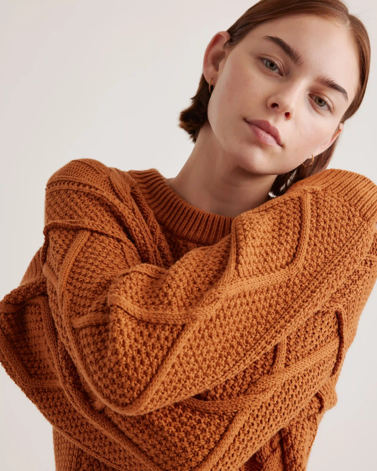 100% Organic Cotton Cropped Cable Crew Sweater