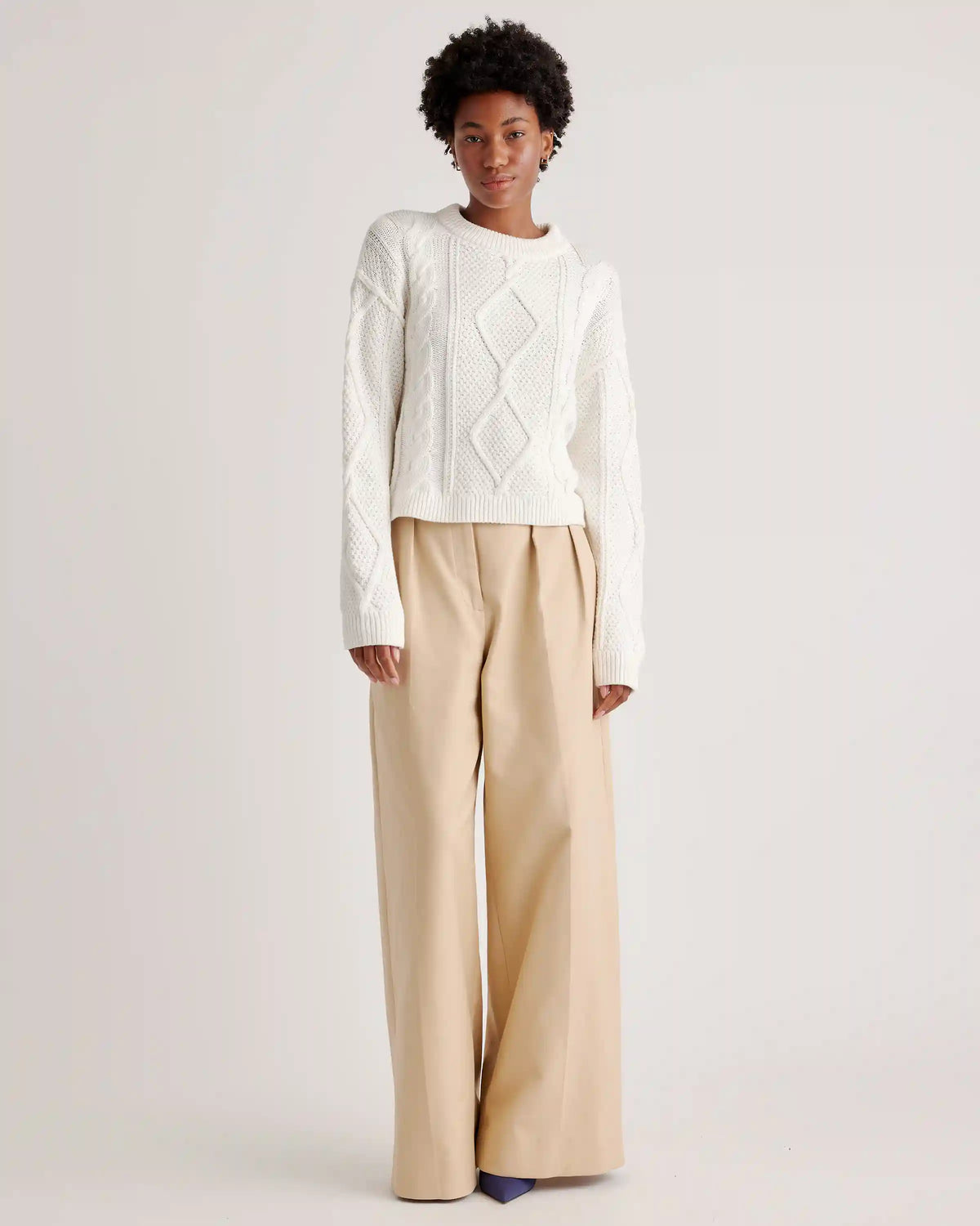 100% Organic Cotton Cropped Cable Crew Sweater