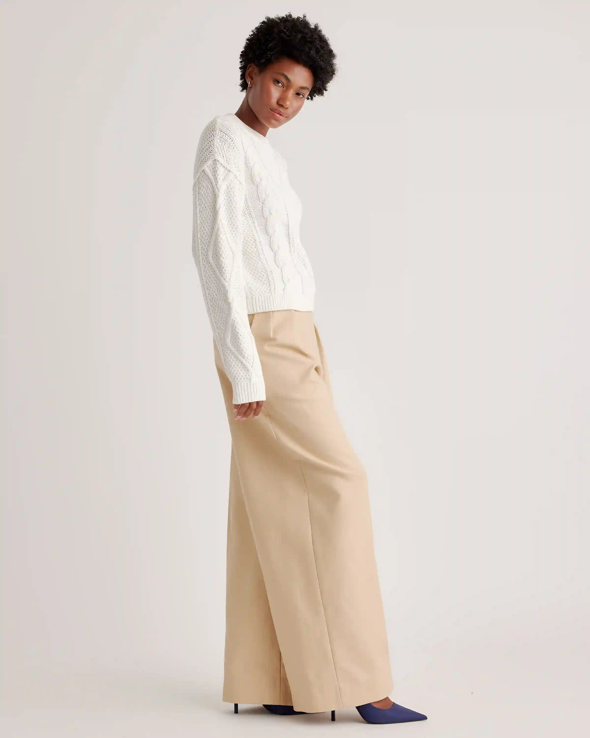 100% Organic Cotton Cropped Cable Crew Sweater