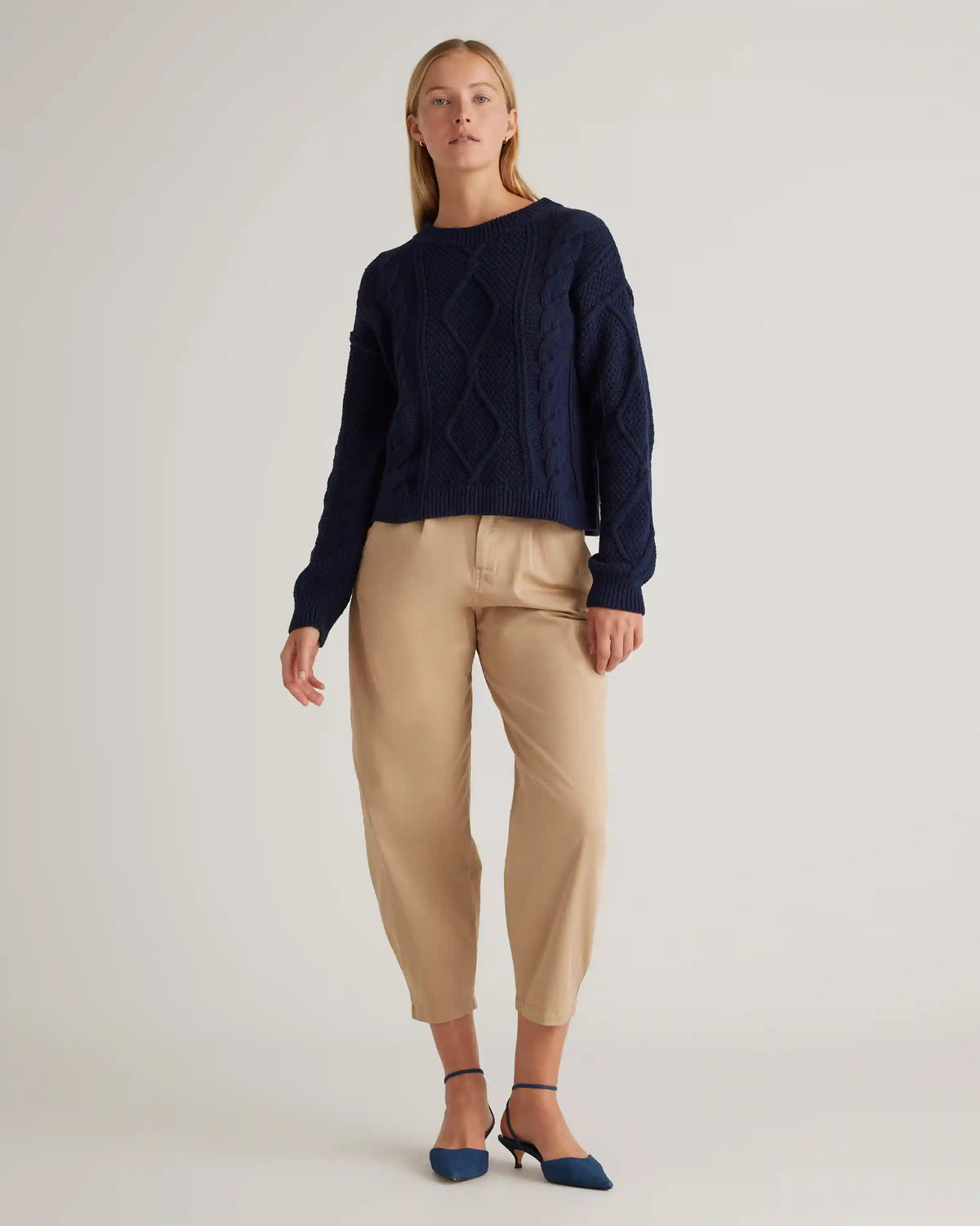 100% Organic Cotton Cropped Cable Crew Sweater