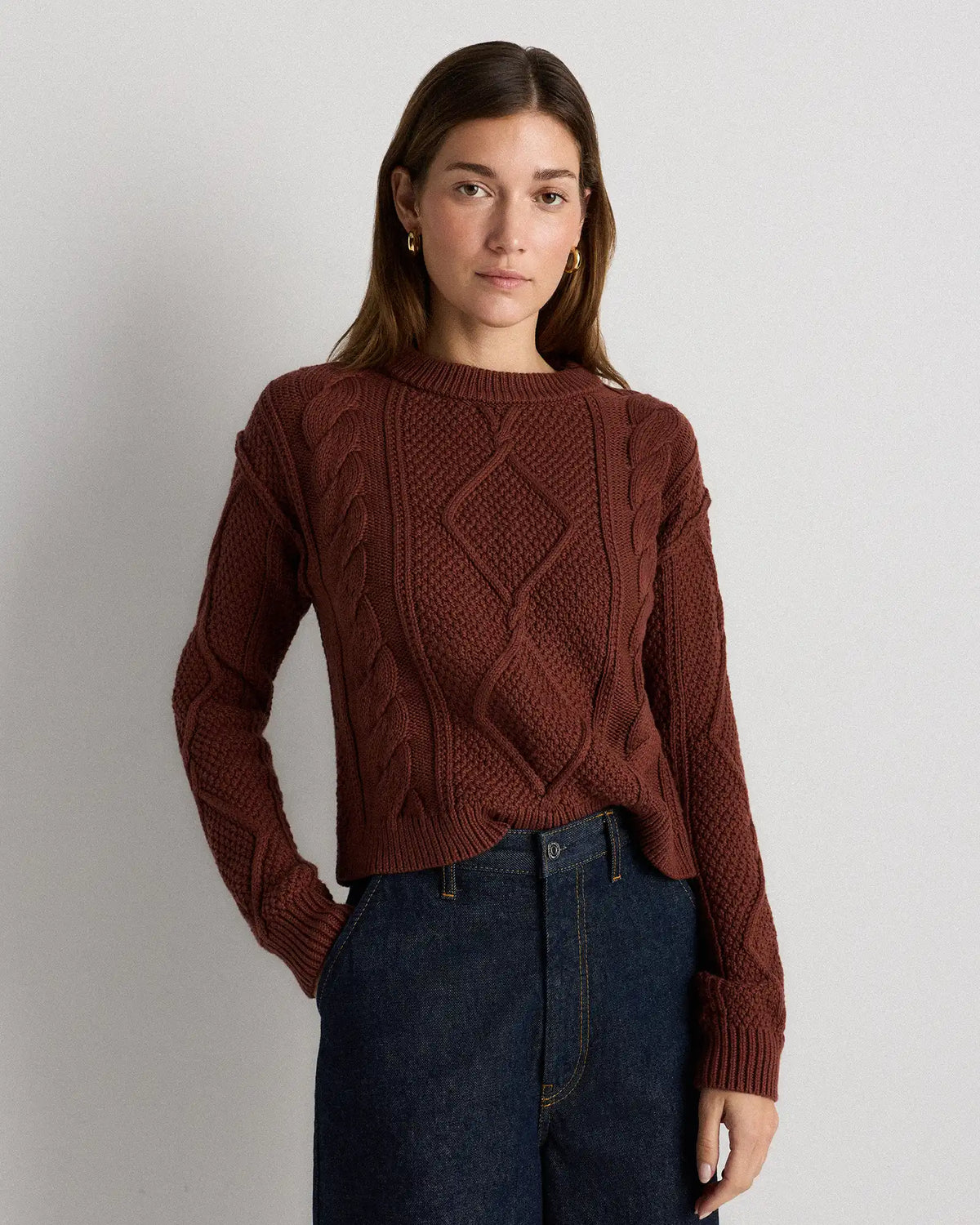 100% Organic Cotton Cropped Cable Crew Sweater