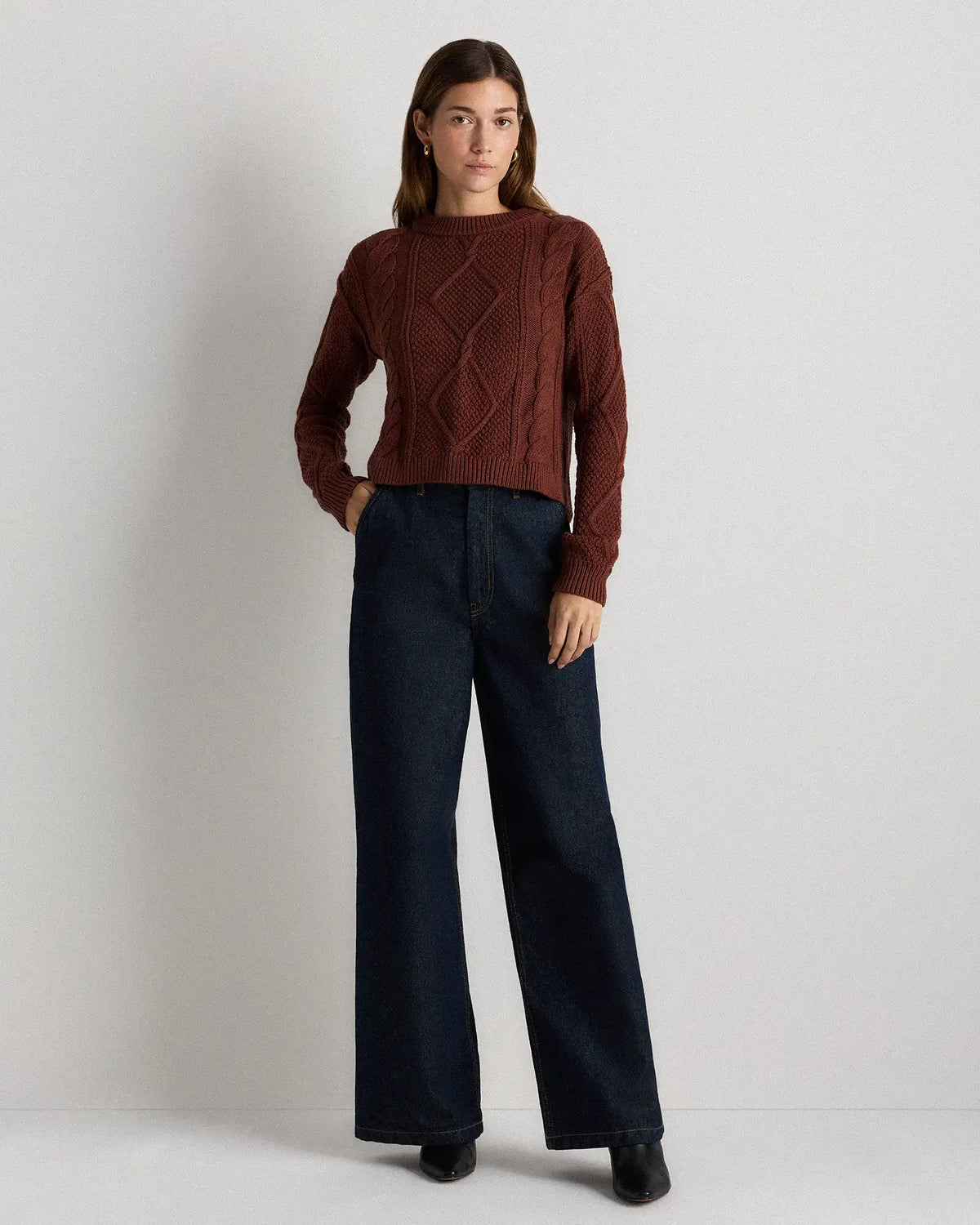 100% Organic Cotton Cropped Cable Crew Sweater