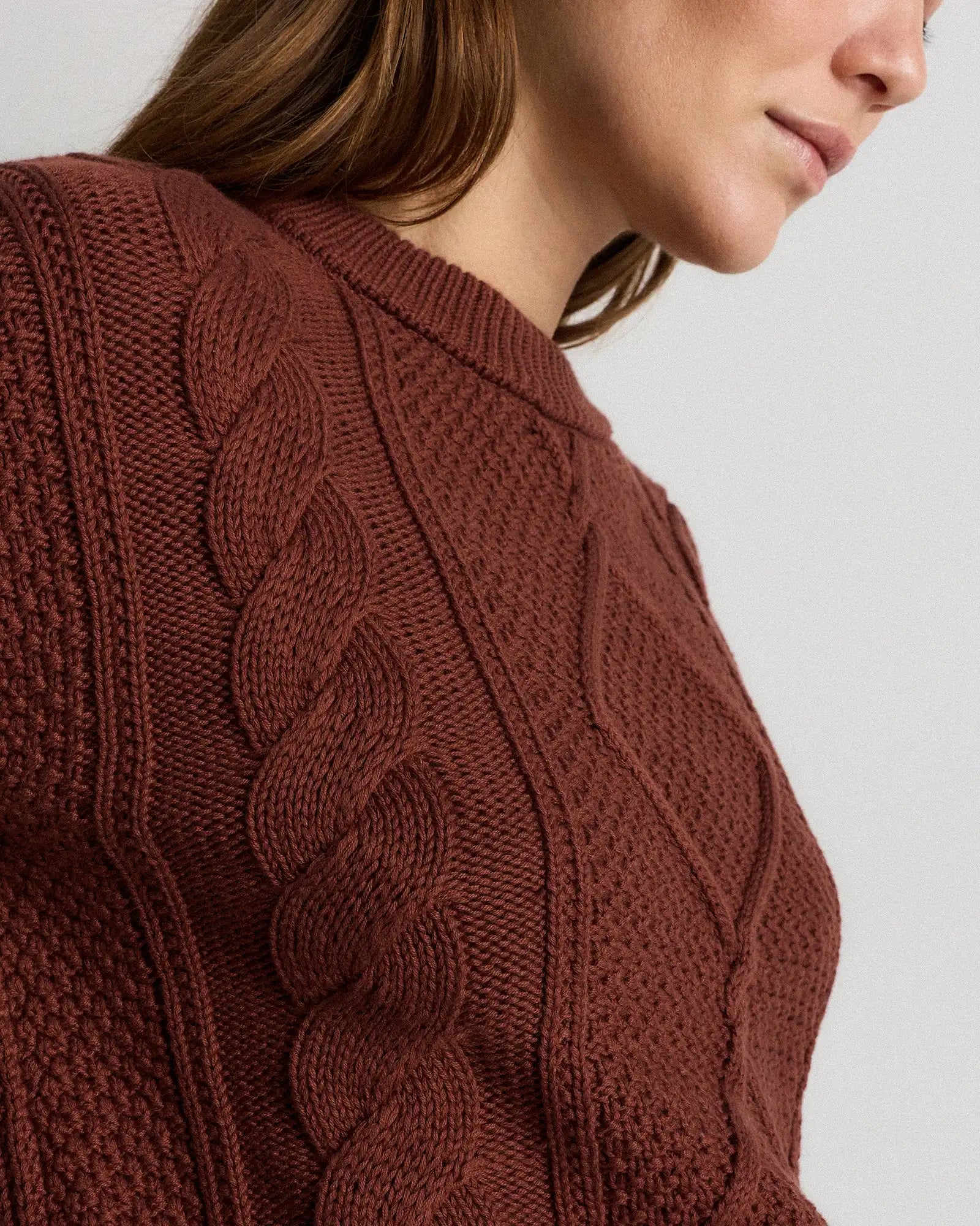 100% Organic Cotton Cropped Cable Crew Sweater