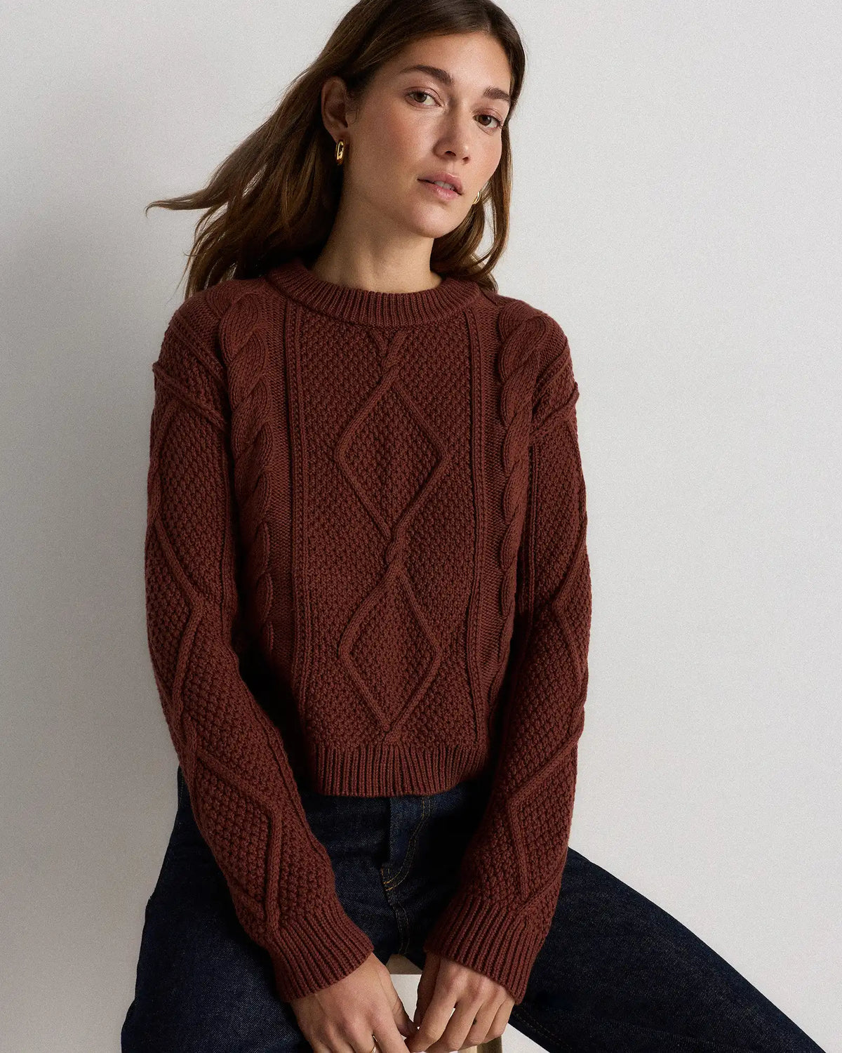 100% Organic Cotton Cropped Cable Crew Sweater
