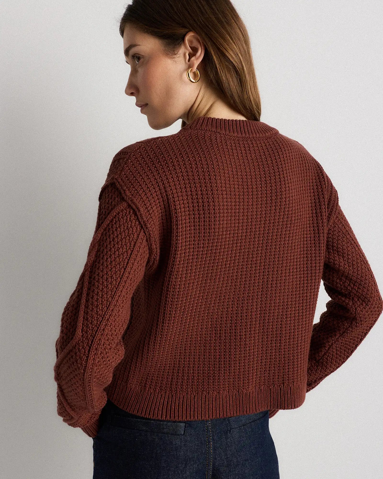 100% Organic Cotton Cropped Cable Crew Sweater
